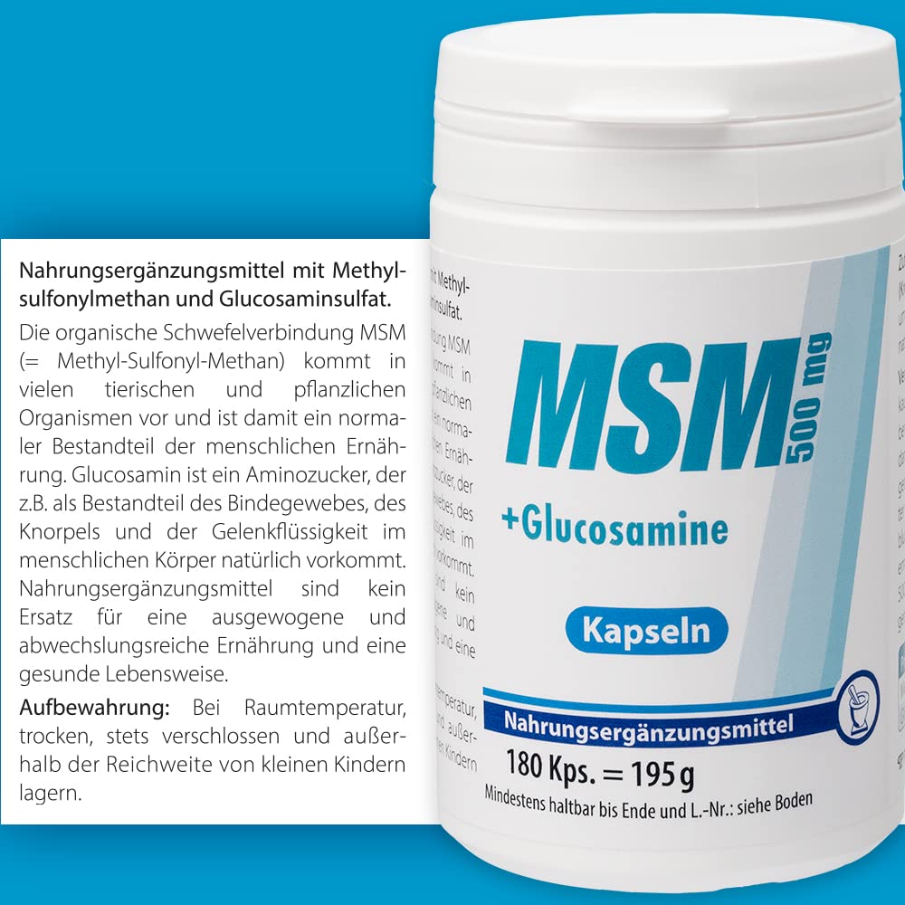 Pharma-Peter MSM 500 mg + Glucosamine - sanfte Wirksamkeit bei belasteten Gelenken - 180 Kapseln