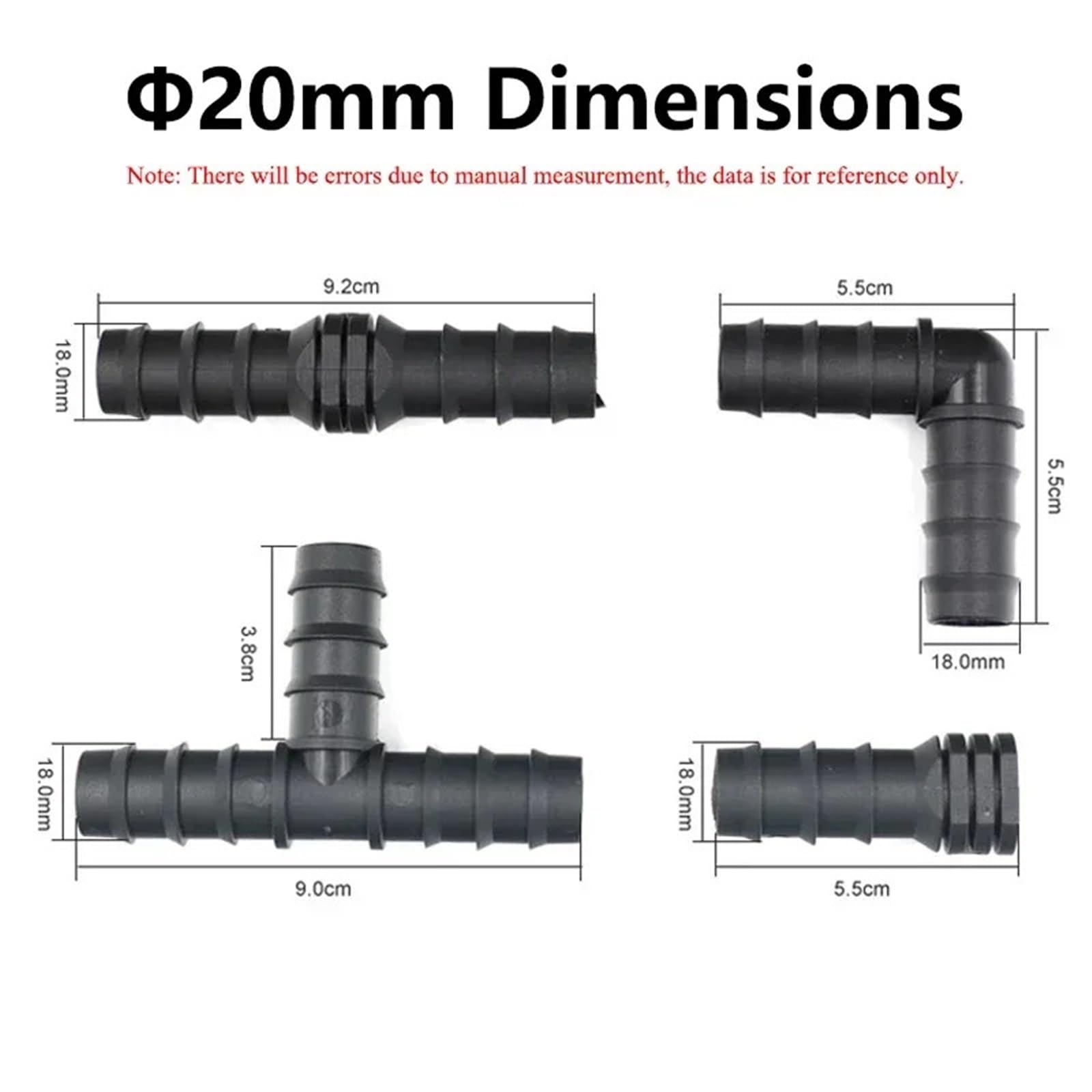 2 ~ 50 conectores de agua de pagoda de plástico de 16/20/25 mm de polietileno para accesorios de riego por goteo de jardín (codo de 16 mm, 50 piezas)