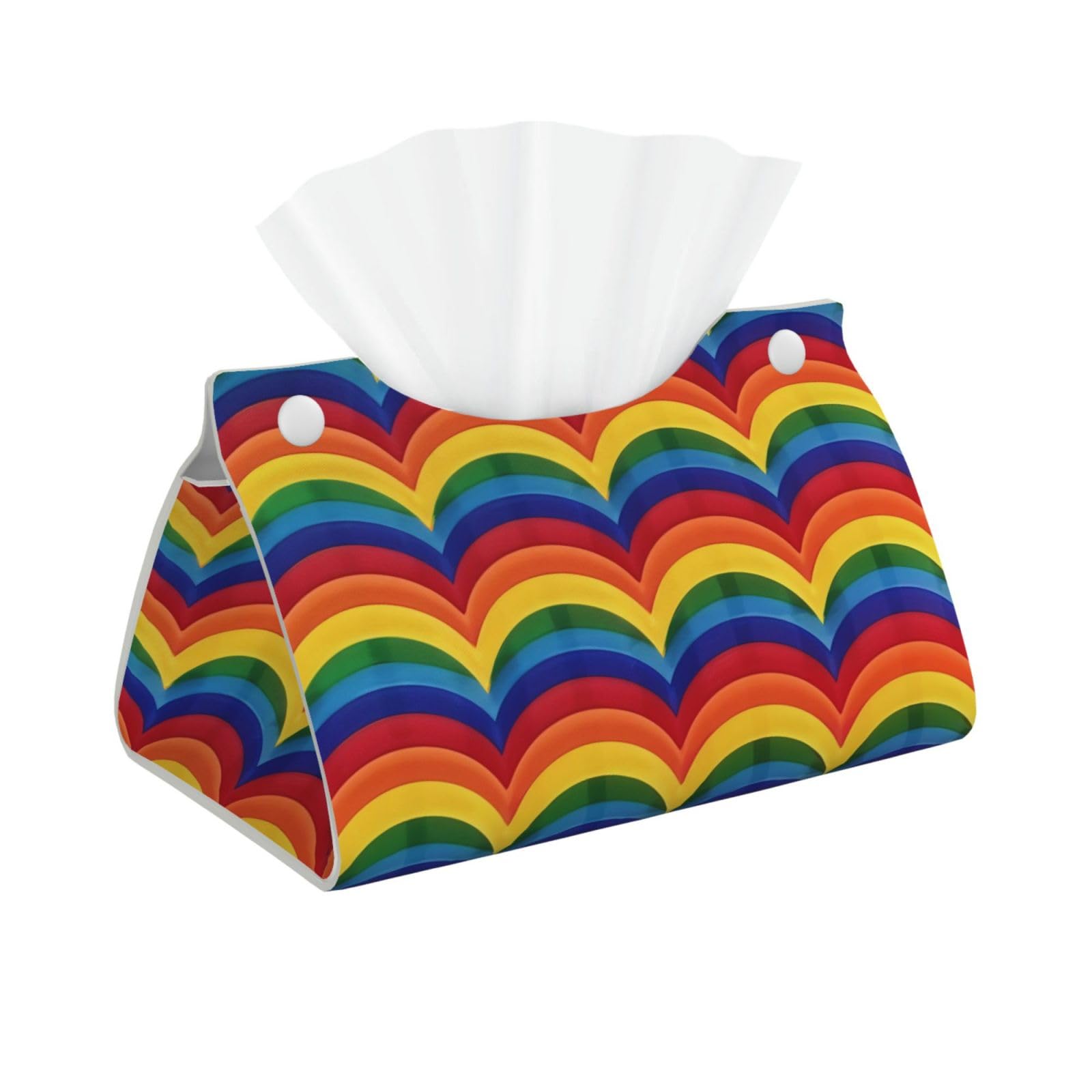 Rainbow Pattern Print Tissue Box Cover Foldable Tissue Storage Box Leather Tissue Cube Box Holder for Living Room Bedroom Office Car Home Decor