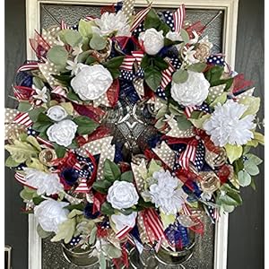 Garden Americana Floral Patriotic Front Door Deco Mesh Wreath, Stars and Stripes, Summer Decor, 4th of July Decoration Garden Americana Floral Patriotic Front Door Deco Mesh Wreath Stars and Stripes Summer Decor 4th of July Decoration