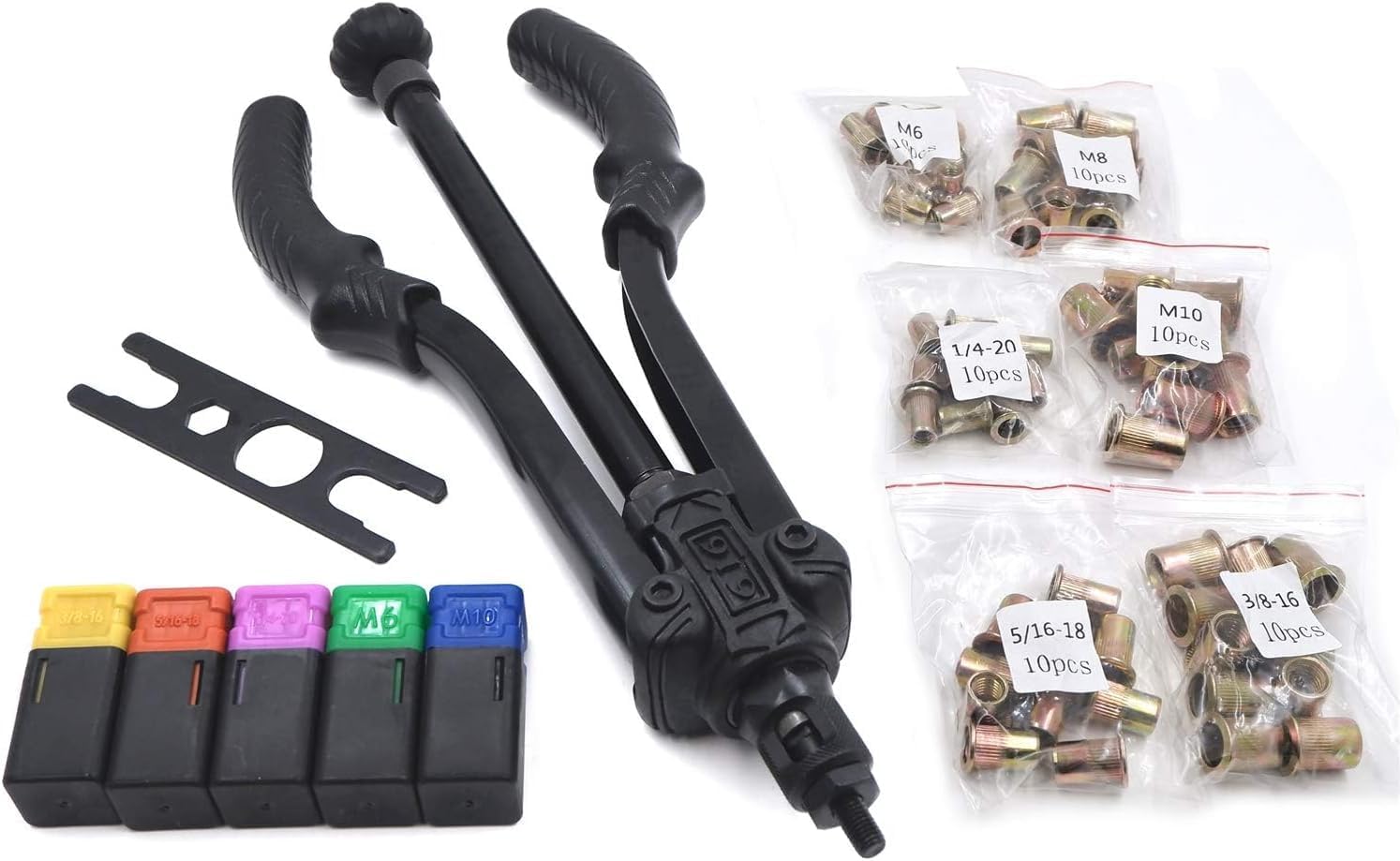 XKMT- Thrust Type Hand Nut Riveter 360mm 14" 60pcs Rivet Nut Gun Kit Rivnut Setting Tools Setter Tool Hand Blind Riveter