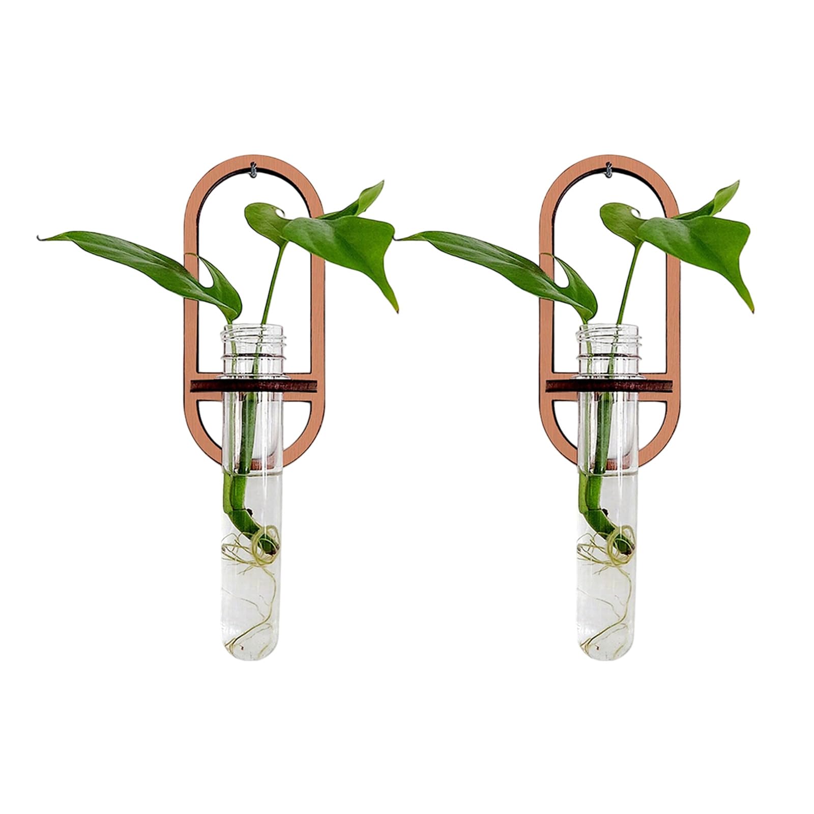 Qusinfc Wall Hanging Propagation Station with Wooden Stand Tests Tube Planter Flower Vases Wall Decors for Home Offices Hanging Terrarium Tube Vase with Wood Stand