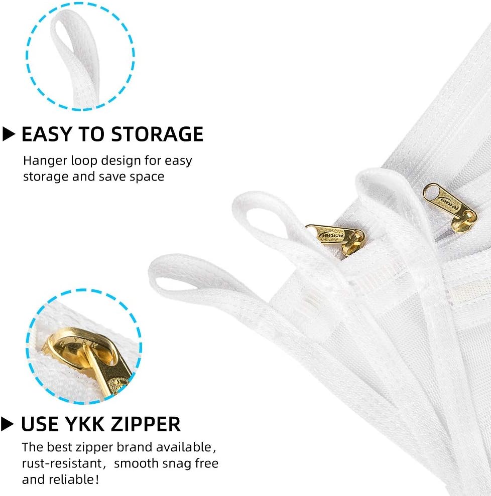 TENRAI 3 Pack (3 Medium) Delicates Laundry Bags, Bra Fine Mesh Wash Bag, Use YKK Zipper, Have Hanger Loops, Zippered, Protect Best Clothes in The Washer (White)