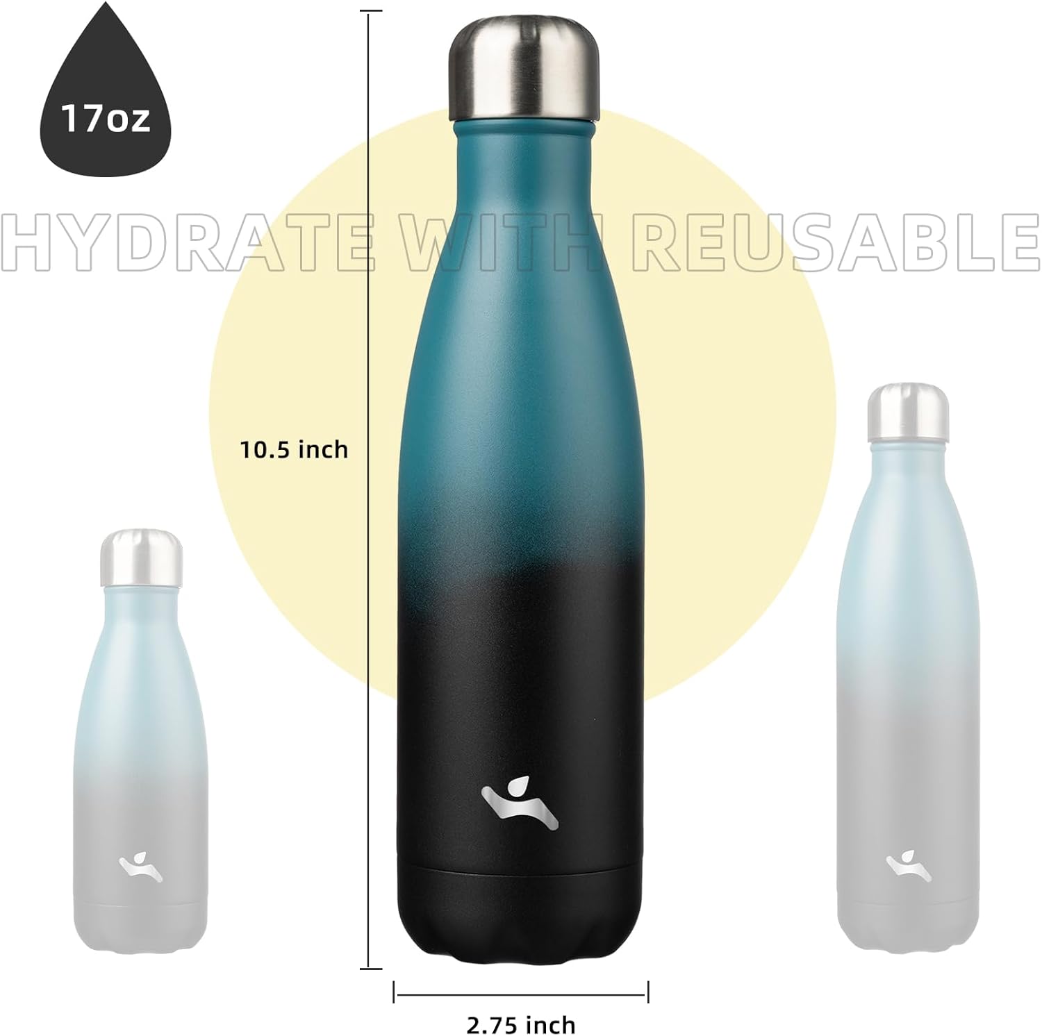 Insulated Water Bottles,17 oz Double Wall Stainless Steel Vacumm Metal Flask for Sports Travel,Indigo Black - Image 3