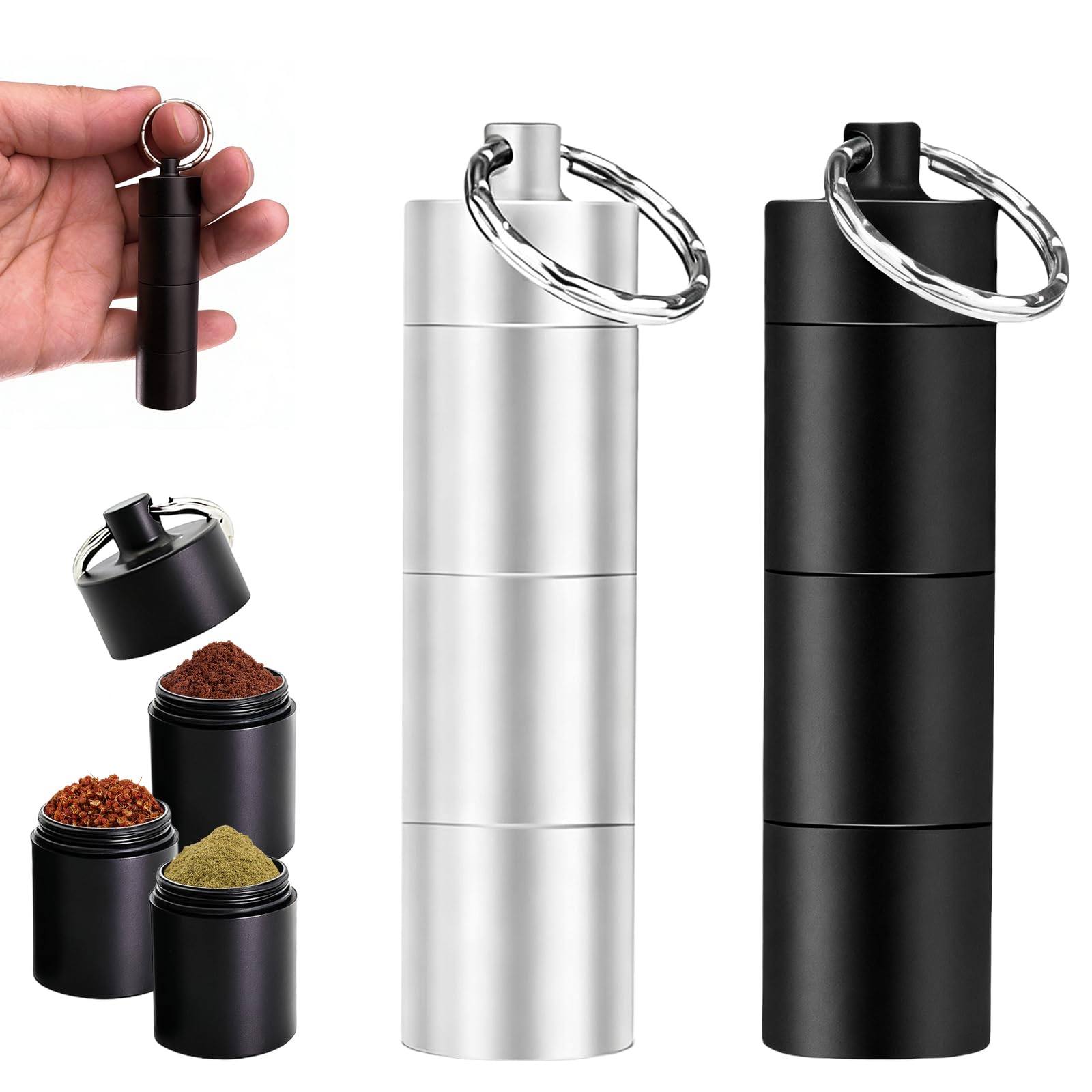 Travel Salt and Pepper Sets, 2 Pack Spice Shaker 3 in 1 Aluminium Spice Containers Waterproof Small Seasoning Jars Portable Travel Spice Kit for Camping BBQ Outdoor
