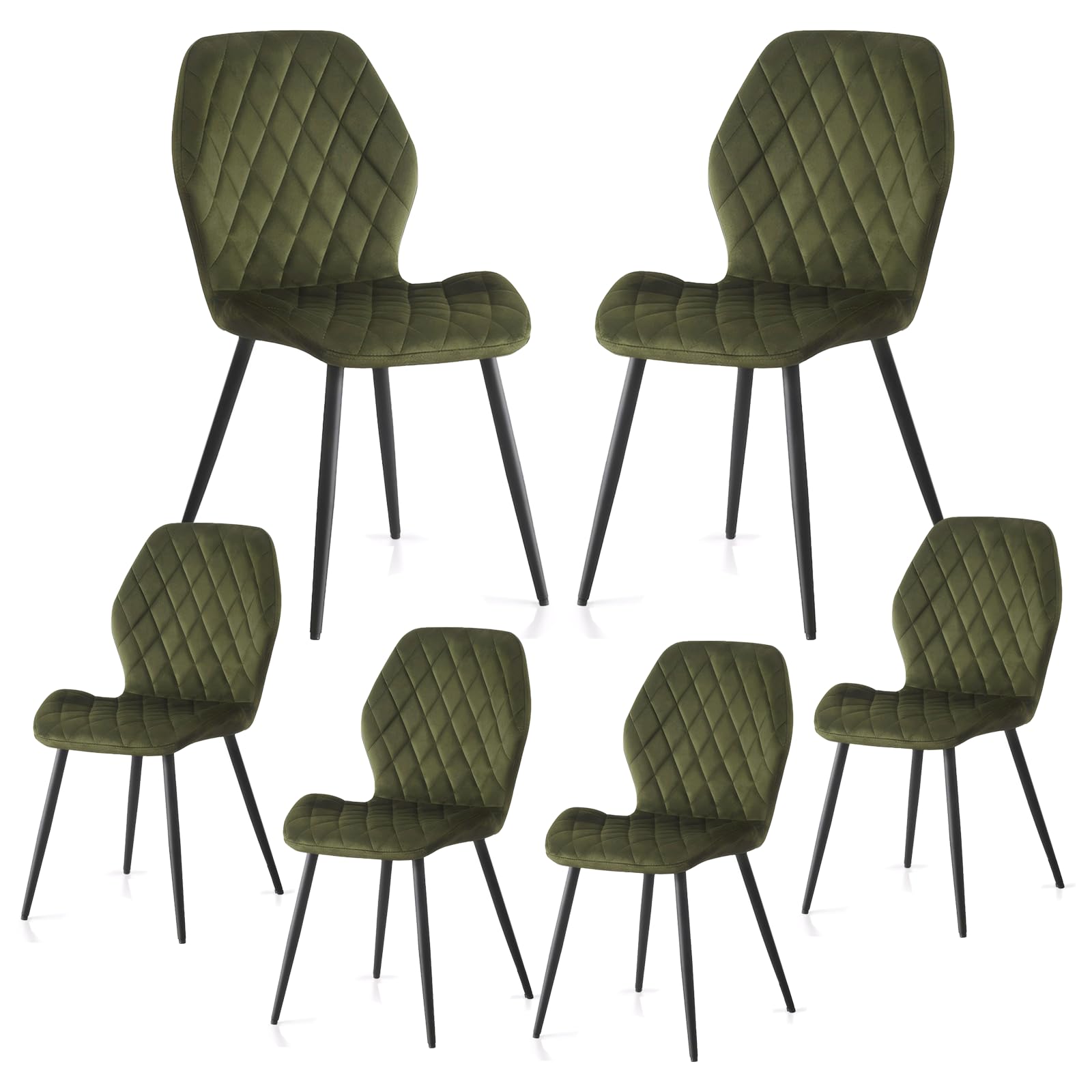 Weegstok Velvet Dining Chairs Set of 6 - Kitchen & Dining Room Chairs with Metal Legs, Sage Green