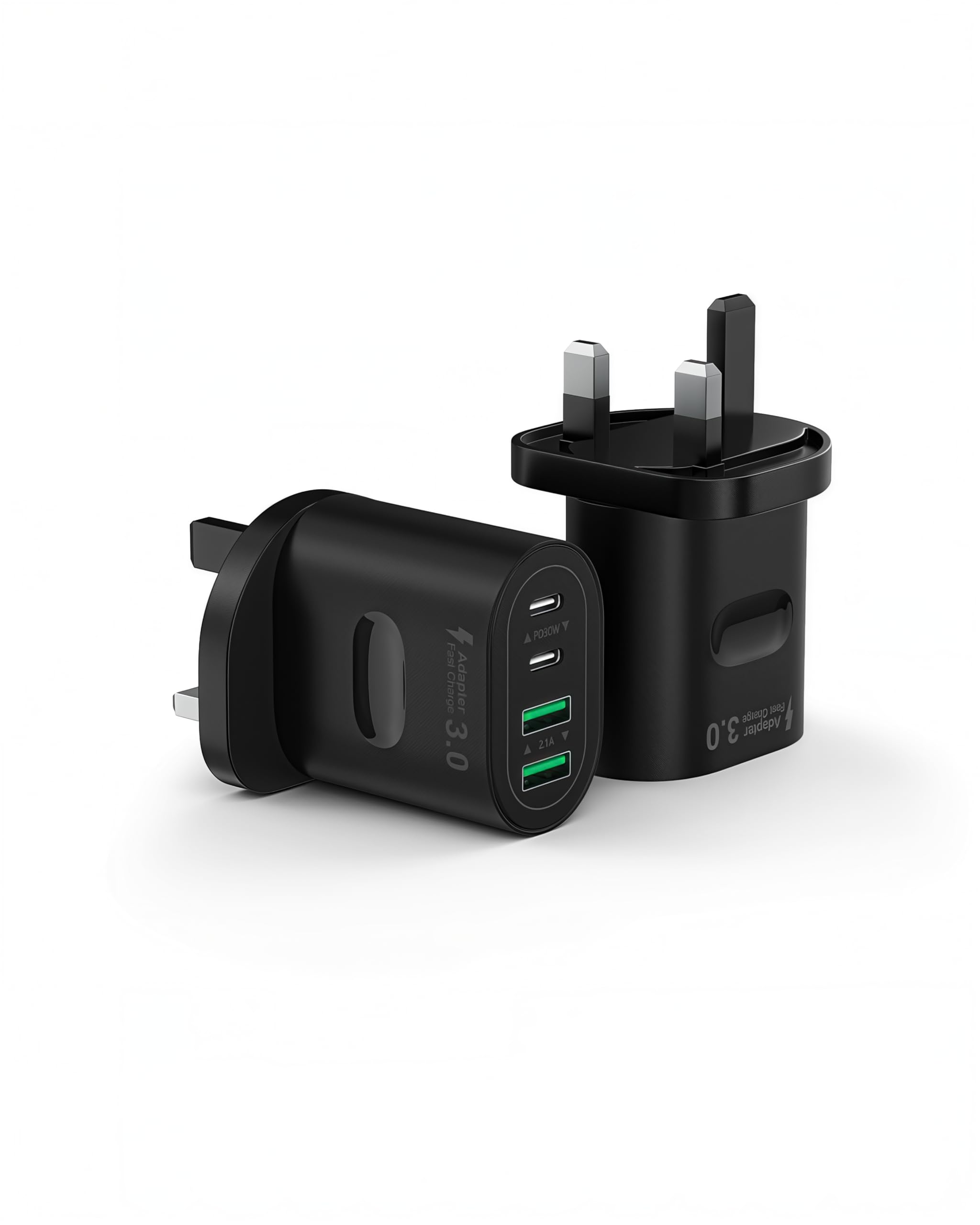 USB C Plug Fast Charge, 60W 4-Port Multi USB Plug UK Dual Port PD Power Adapter (5V/3A, 9V/3A, 12V/2.5A)+QC Mains Wall Charger, Type C Fast Charging for iPhone 16/15/14/13/12 Pro Max, Samsung, iPad — view 9