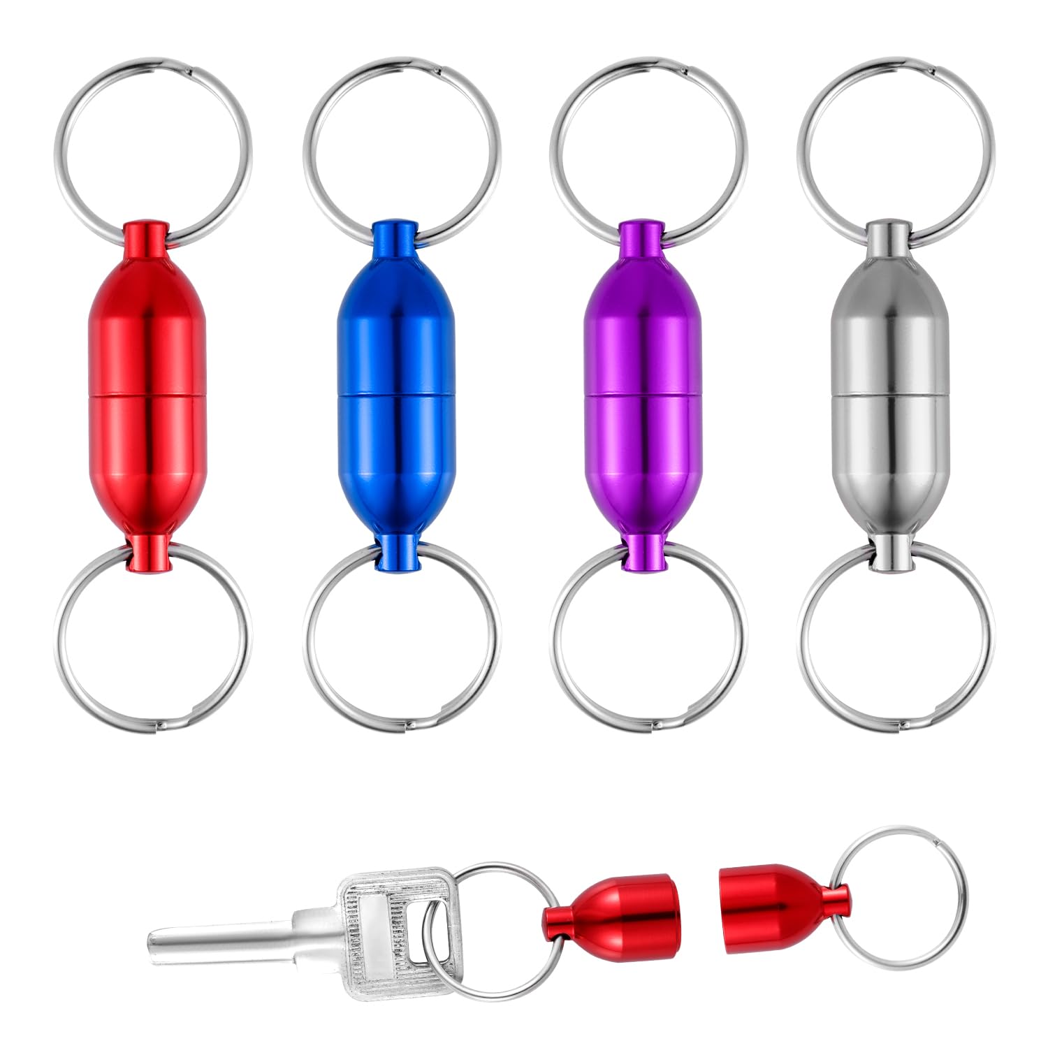 Portachiavi Metallico A Sgancio Rapido Con Moschettone E Clip Girevole - 2 Pezzi Argento