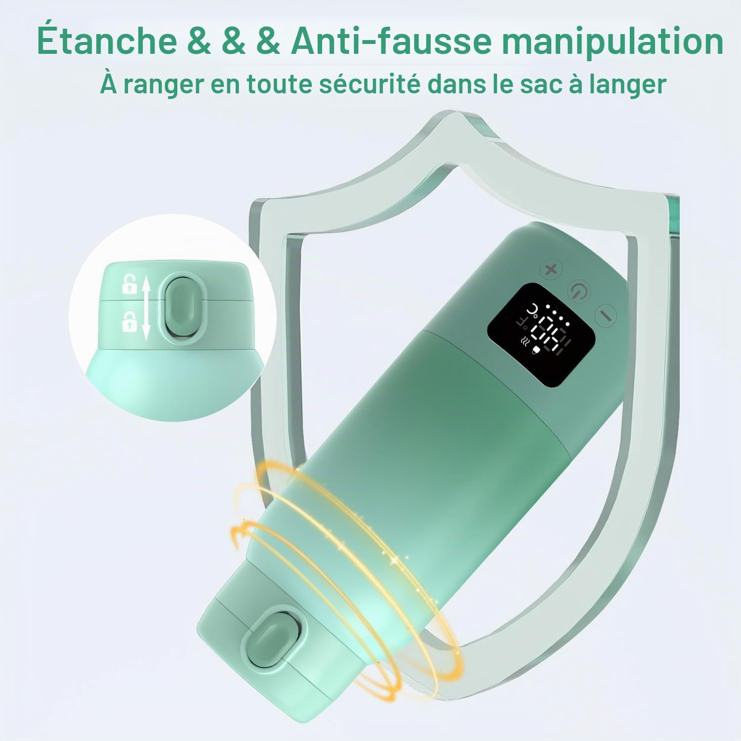Chauffe Biberon Nomade Sans Fil, Chauffer Rapidement le Lait Maternel et Eau, Batterie Longue Durée, Grande Capacité de 500ml, Chauffe Biberon Portable pour la Maison/Camping/Voyages/Voiture