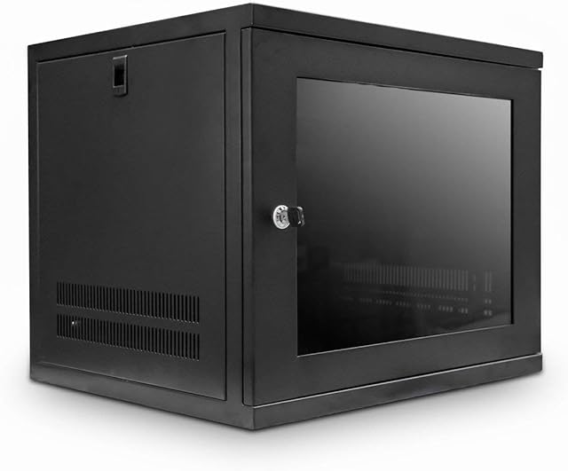 LMS Data Server Rack Data Cabinet - 9U 550mm Deep Wall Mounted 19 Inch Black Storage Rack for Home, Office, Server Room Computer Equipment with Glass Door, Removable Side Panels, Front-Rear Lockable