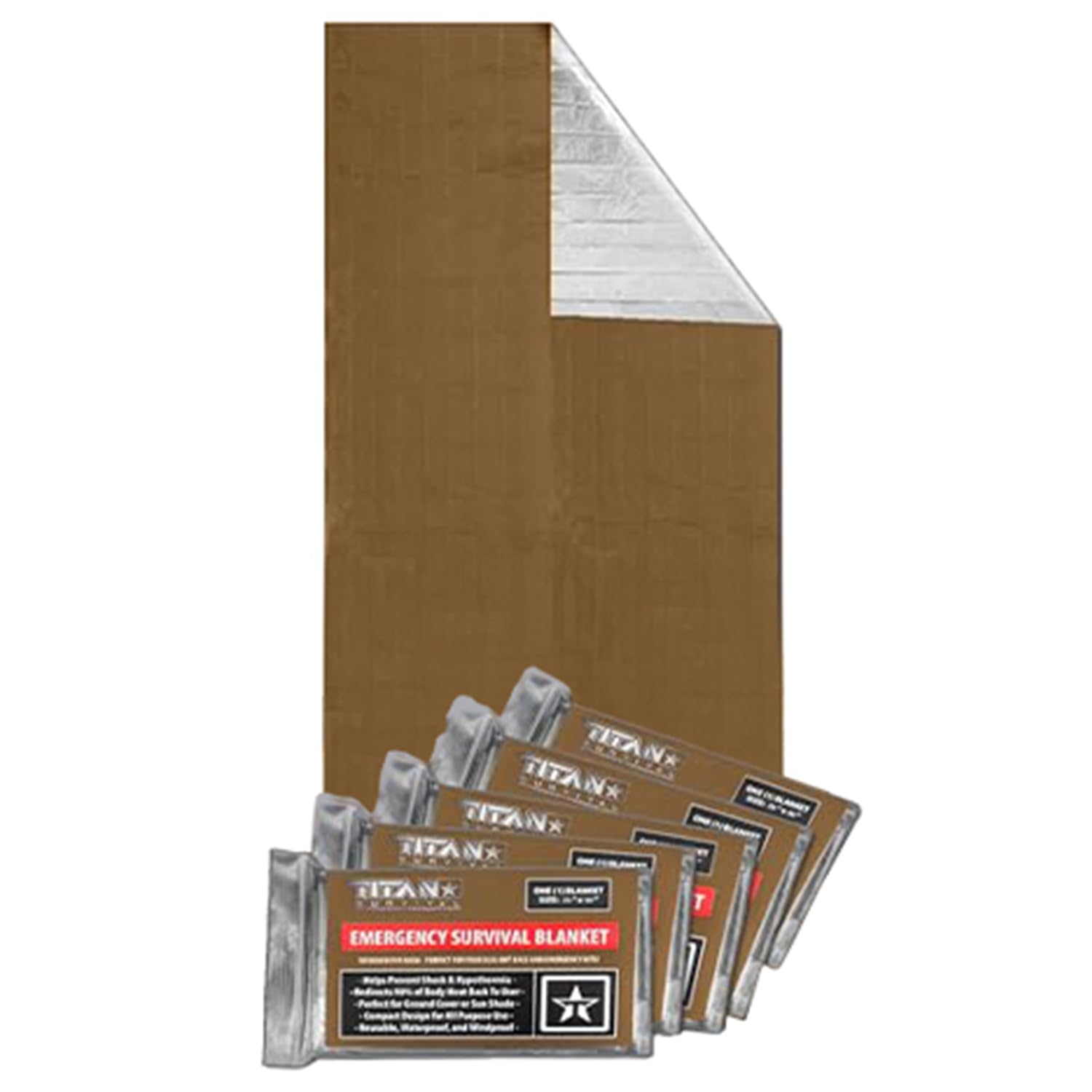TITAN Survival - 70” x 90” Mylar Survival Blankets 5 Pack - 90% Heat Retention & Waterproof Design - Emergency Blanket Cold Weather Protection & Survival Kits - Durable Space Blanket for Outdoor Use