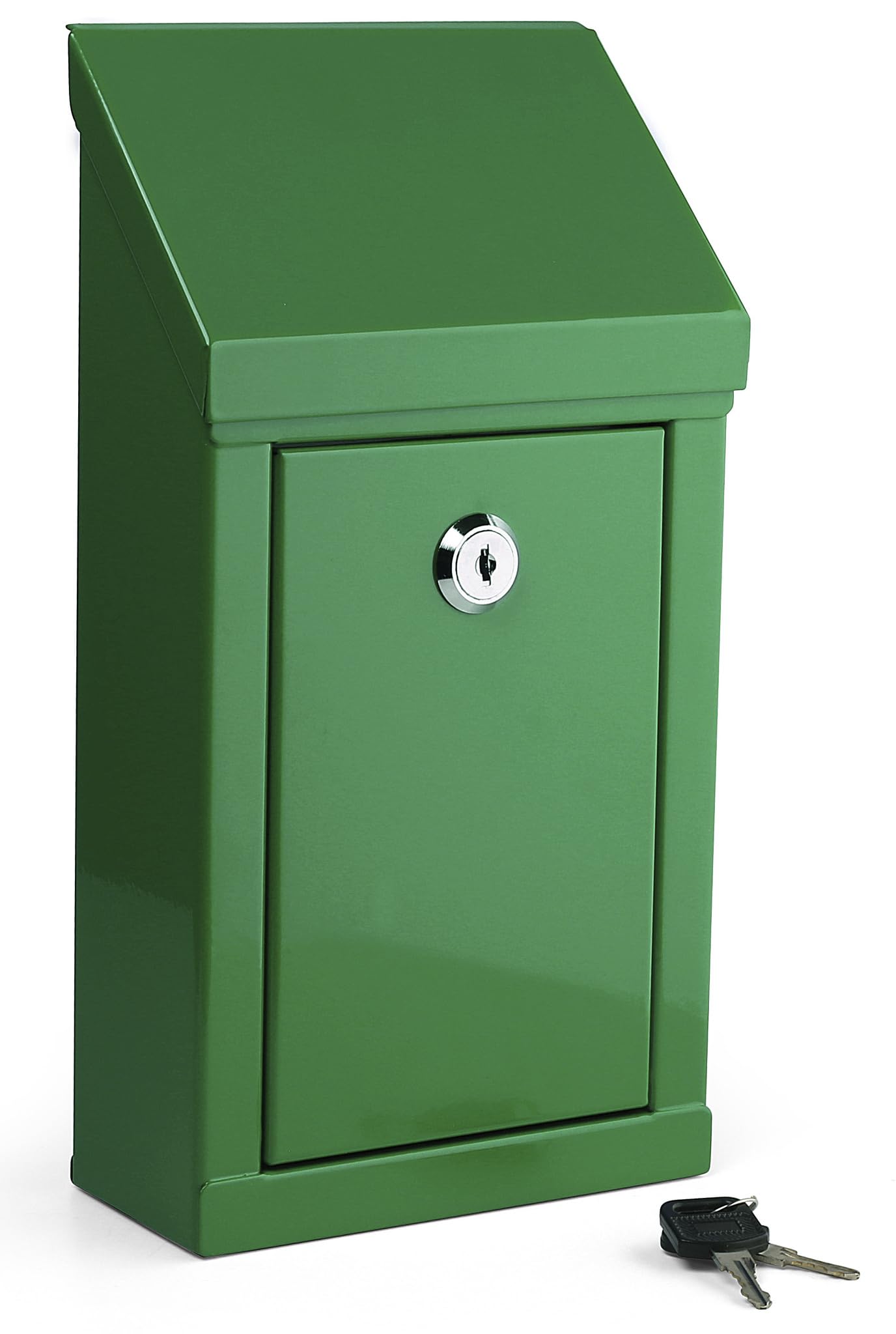 Metal Donation Box-Suggestion Box with Slot and Lock-Cash Lock Box for Money-Waterproof Drop Box-Comment and Ballot Voting Box-Comes with pre-drilled Holes for Easy Wall mounting 10 X 6 X 2.5(Green)
