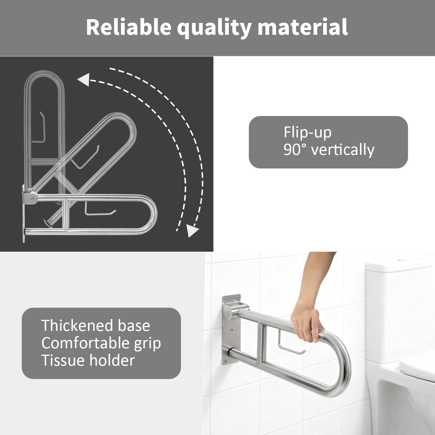 Maniglione Bagno Disabili 60 cm con Portarotolo, Maniglia Doccia Anziani in Acciaio Inox, per Anziani, Disabili, Supporta 300-350kg