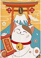 Vista 16 de Cortina japonesa Noren para puerta, tapiz de Maneki Neko Lucky Cat y Koinobori, cortina de puerta impresa Ukiyoe para decoración del hogar, 29 x 35