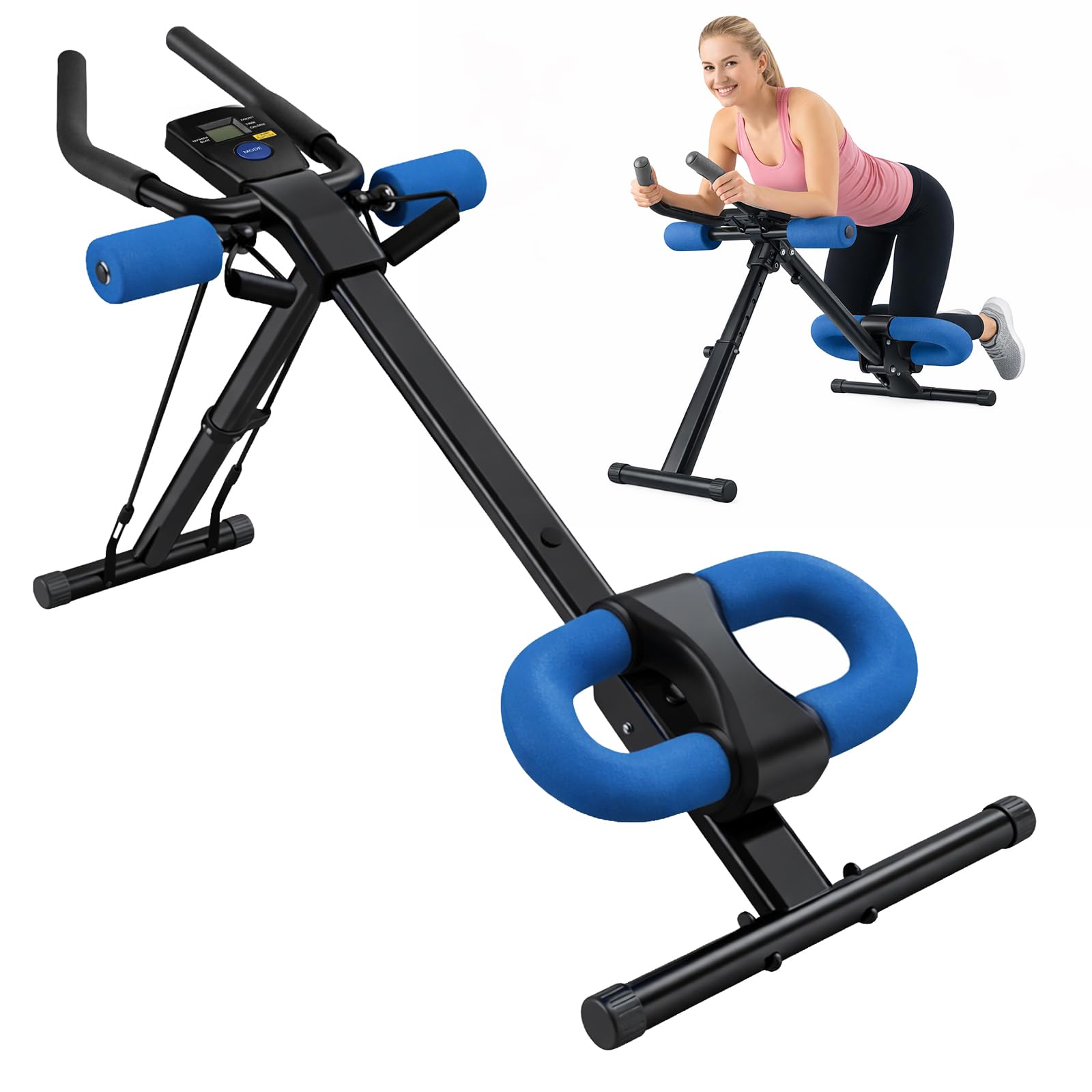Ab Machine Adjustable Ab Trainer for Home Gym Foldable Abs Workout Equipment with Knee Padding and LCD Monitor (Blue)