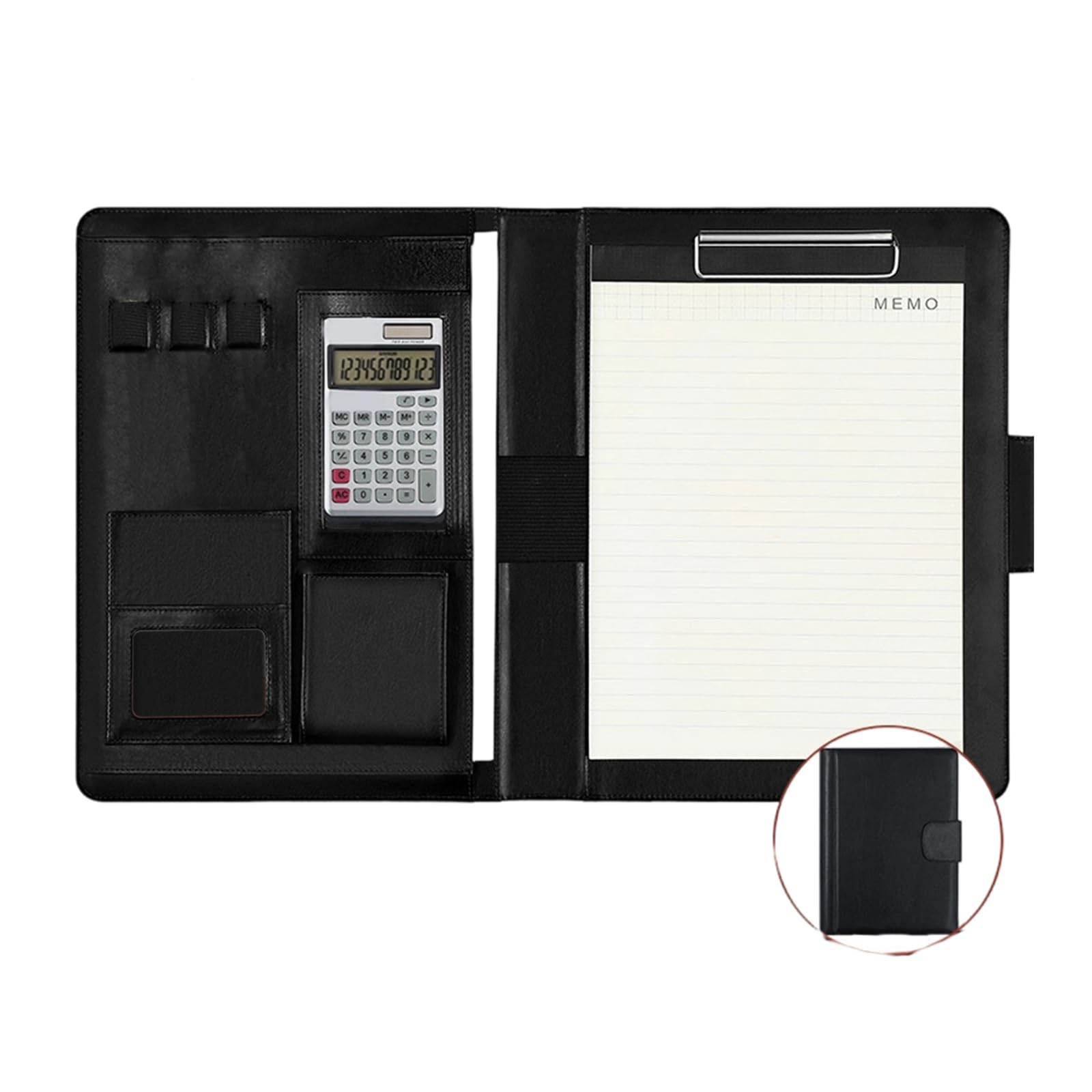 Spacieux un classeur à 4 budgets en cuir, Black solar calculat