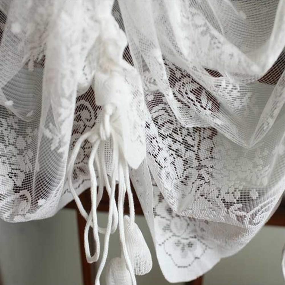 ABREEZE Elegant White Lace Embroidered Sheer Ballon Curtains, 78-Inch-by-90-Inch Adjustable Tie-Up Curtain, Flower Shade Curtains Best Living Room Decor