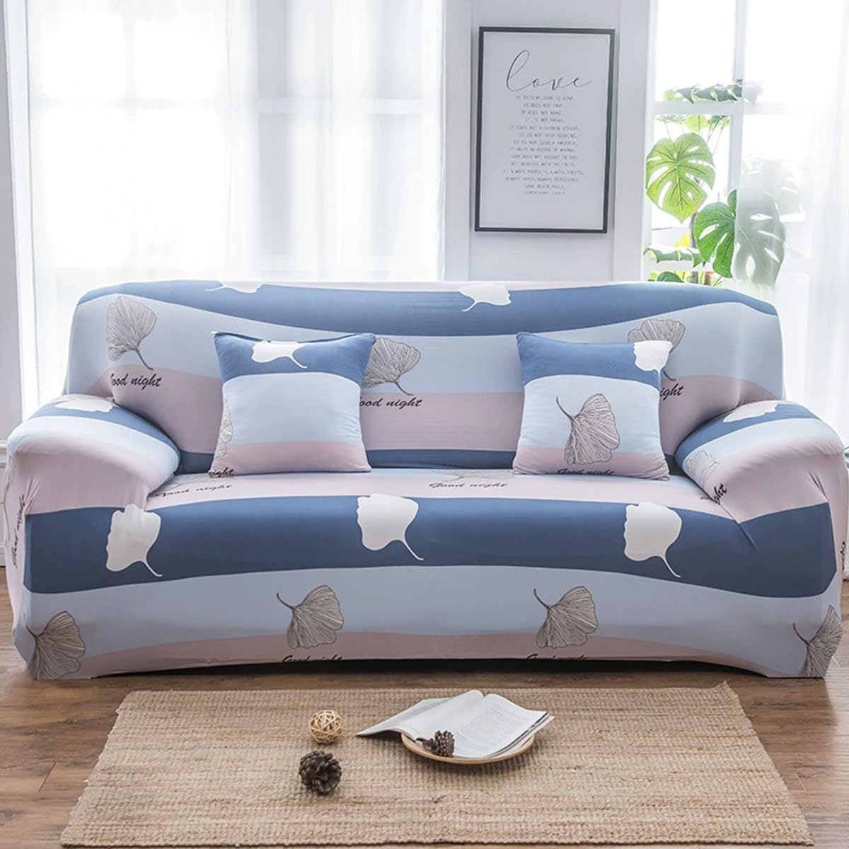 Sswh H Sofa Cover 1/2/3/4 Seater Ig Stretc Sofa Covers 3D Printed Spandex Sofa Covers All-Inclusive Sofa Slipcover Non Slip Sofa Slipcover Universal Fitted Sofa Sl(Size:4 Seater(235-300Cm),Color:h)