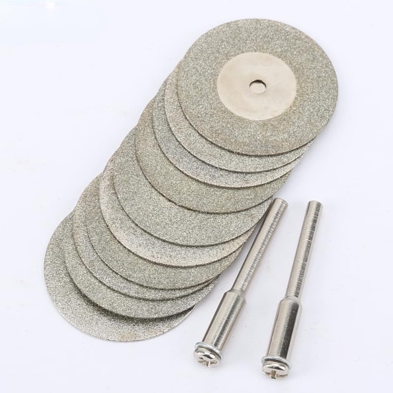 (10+2) pcs 30mm Diamond Cutting Discs Cut Off Mini Diamond Saw Blade with 2pcs Connecting 3mm Shank for Dremel Drill Fit Rotary Tool