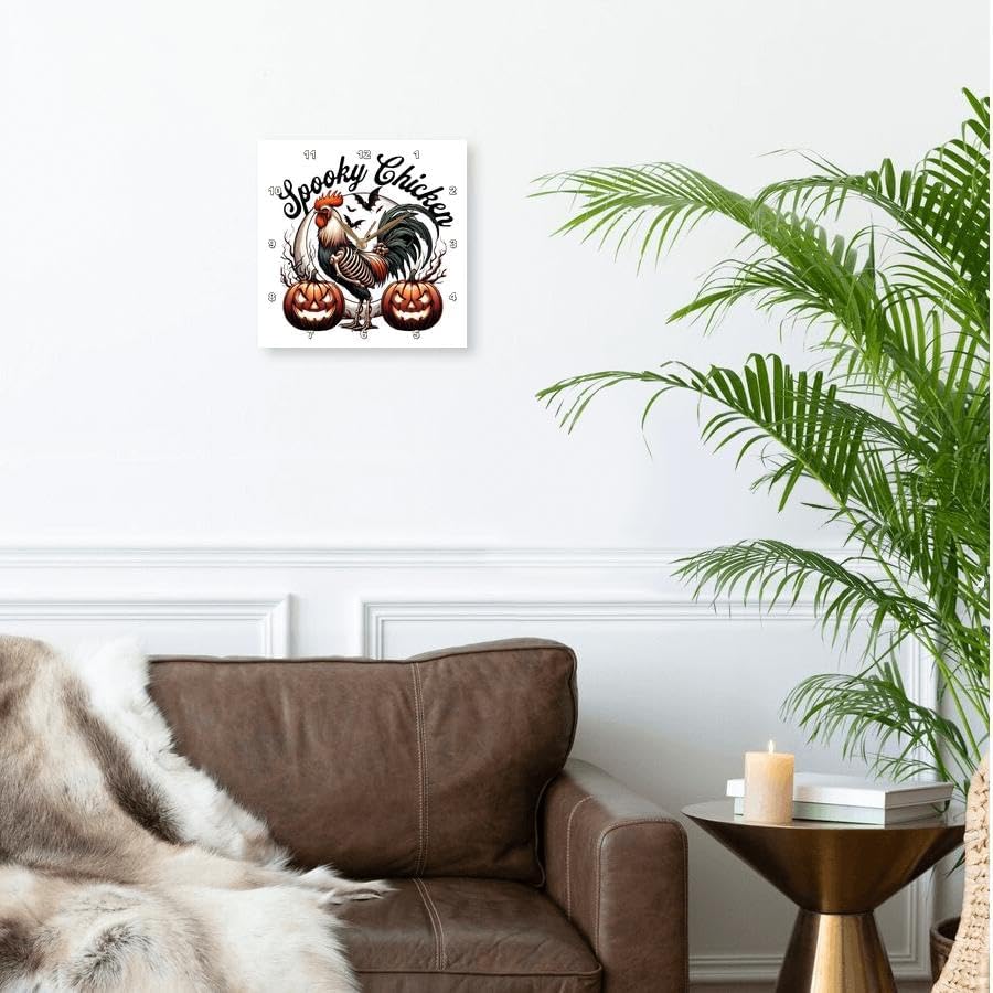 Miniatura 2 de 3dRose, Spooky Chicken Funny Halloween Vintage Inspired, 10x10 Wall Clock
