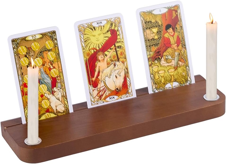 FINGERINSPIRE Wooden Tarot Card Holder 3x10x0.73inch Coffee Rectangle Tarot Card Holder Card Display Stand Wood Oracle Cards Stand for Meditation, Daily Affirmation Card Case Reading Accessories