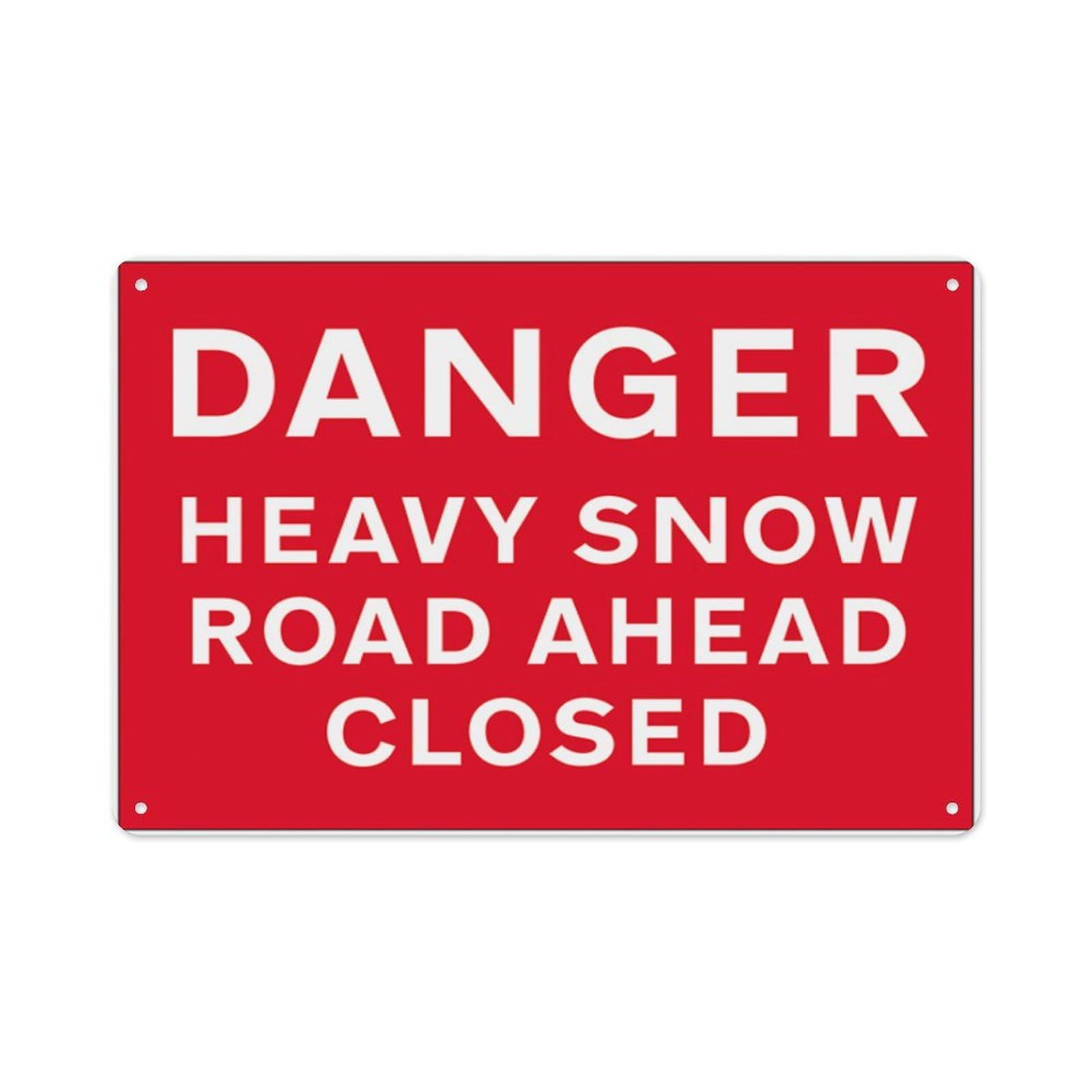 peiyeety Danger Heavy Snow Road Ahead Closed Aluminum Tin Warning Signs For Home Outdoor Garden 8X12 Inches