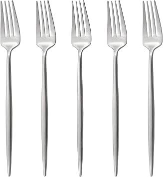 Silver Flatware, Royal 5 Pieces Matte Finish 18/10 Stainless Steel Dessert Fork Salad Fork 7.2", Camping Cutlery Silverware Travel Utensils Set Tableware