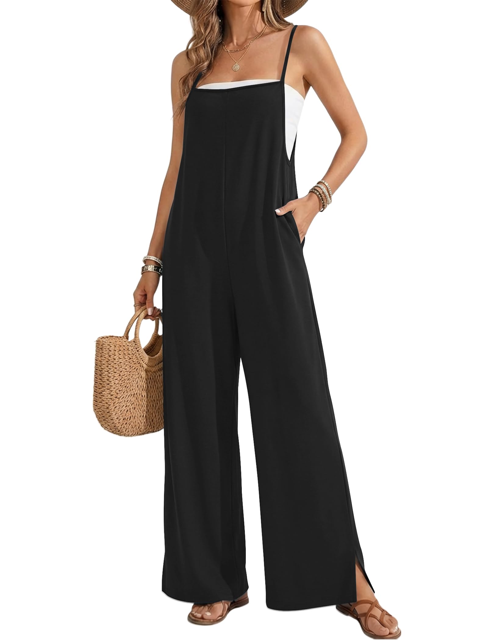 ekouaer Jumpsuits for Women Casual Summer Wide Leg Overalls Loose Sleeveless Rompers with Pockets Vacation Outfits-picture-22