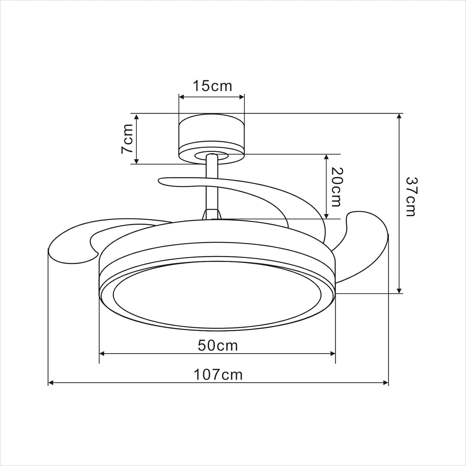 Detailed dimensions of the NARVI JAMAICA 8941 ceiling fan, showing height, width, and blade span.