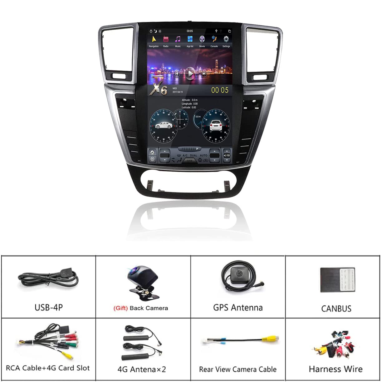 Radio samochodowe z systemem Android 15 do M-ercedes Benz GL ML W164 X164 2012-2016 Nawigacja GPS 12,1" ekran dotykowy MP5 Odtwarzacz multimedialny Odbiornik wideo z WiFi 4G DSP Carplay,8core 4 + 64