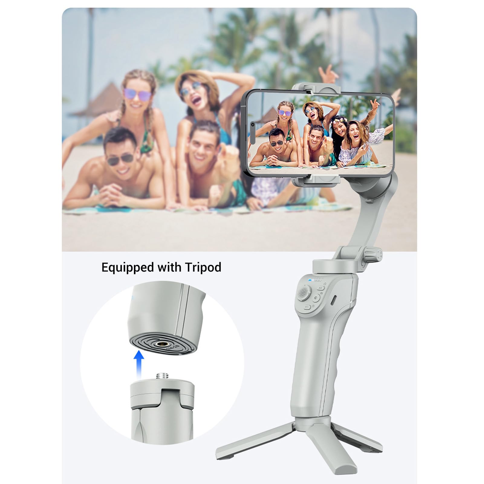 Jectse Estabilizador de Teléfono de 3 Ejes, Palo Selfie Bluetooth con Seguimiento Facial AI y Batería de 3600 MAh para Grabación de Vídeo, Estabilizador de Vlogging con Trípode y Luz
