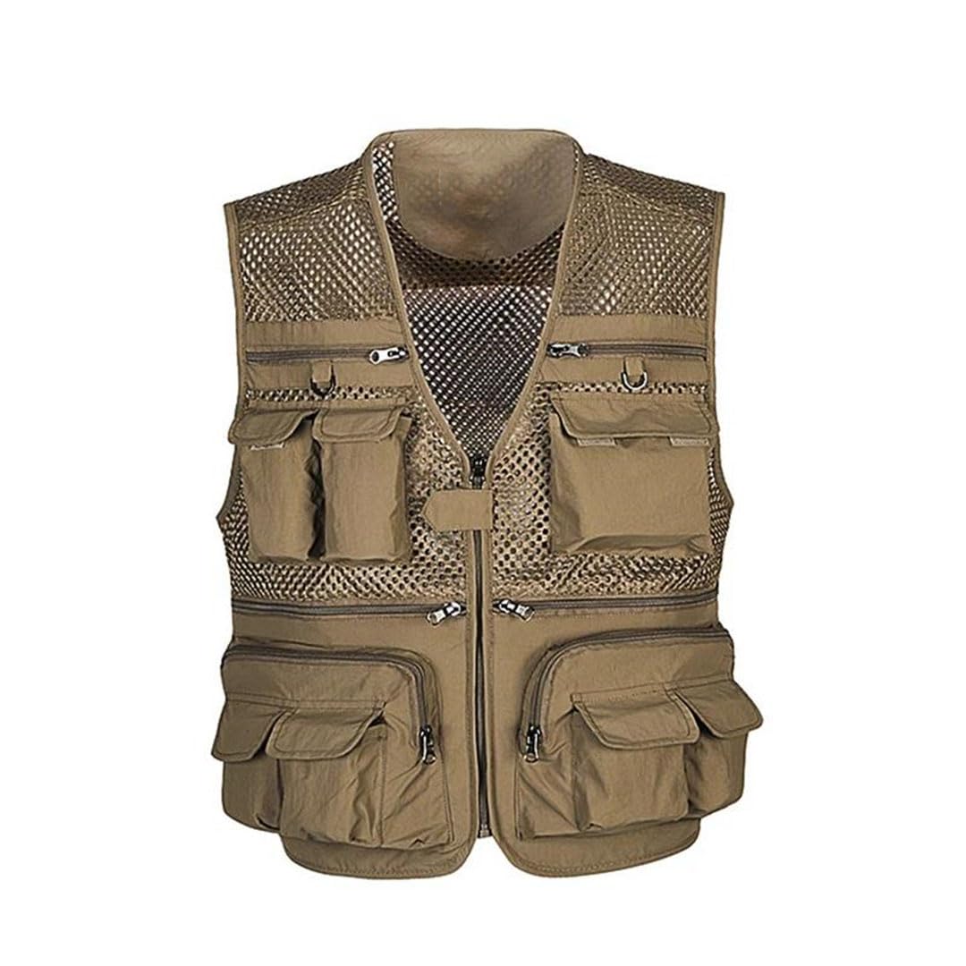 Gilet en maille pour homme - Multi-poches - Séchage rapide - Sans manches - Pour l'extérieur - Pour la pêche