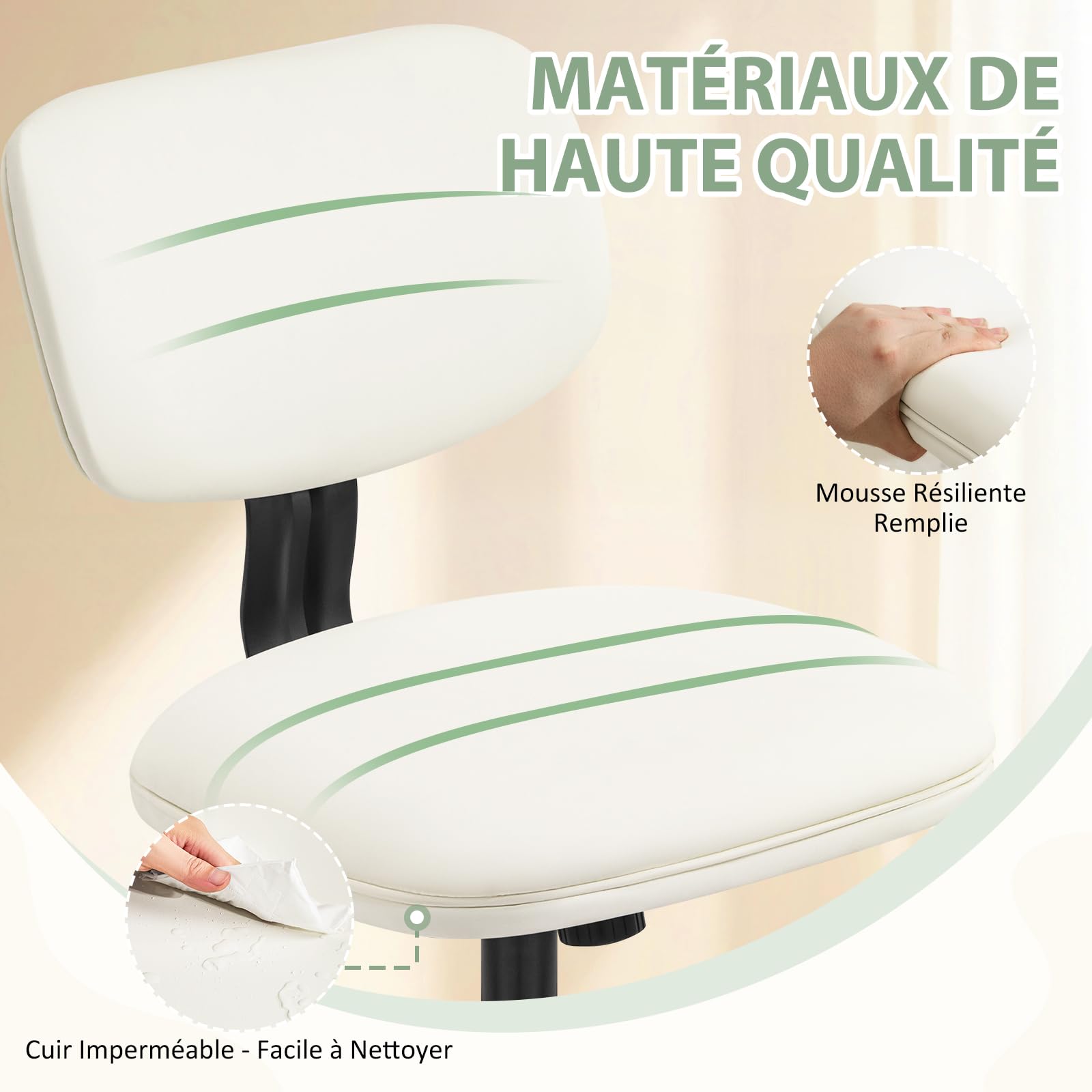 Hellove Chaise Bureau Beige Cuir, Chaise Coiffeuse Réglable en Hauteur 360° Pivotante, Fauteuil Bureau Ado Fille avec roulettes, Confortable pour Salon Chambre Bureau - Beige