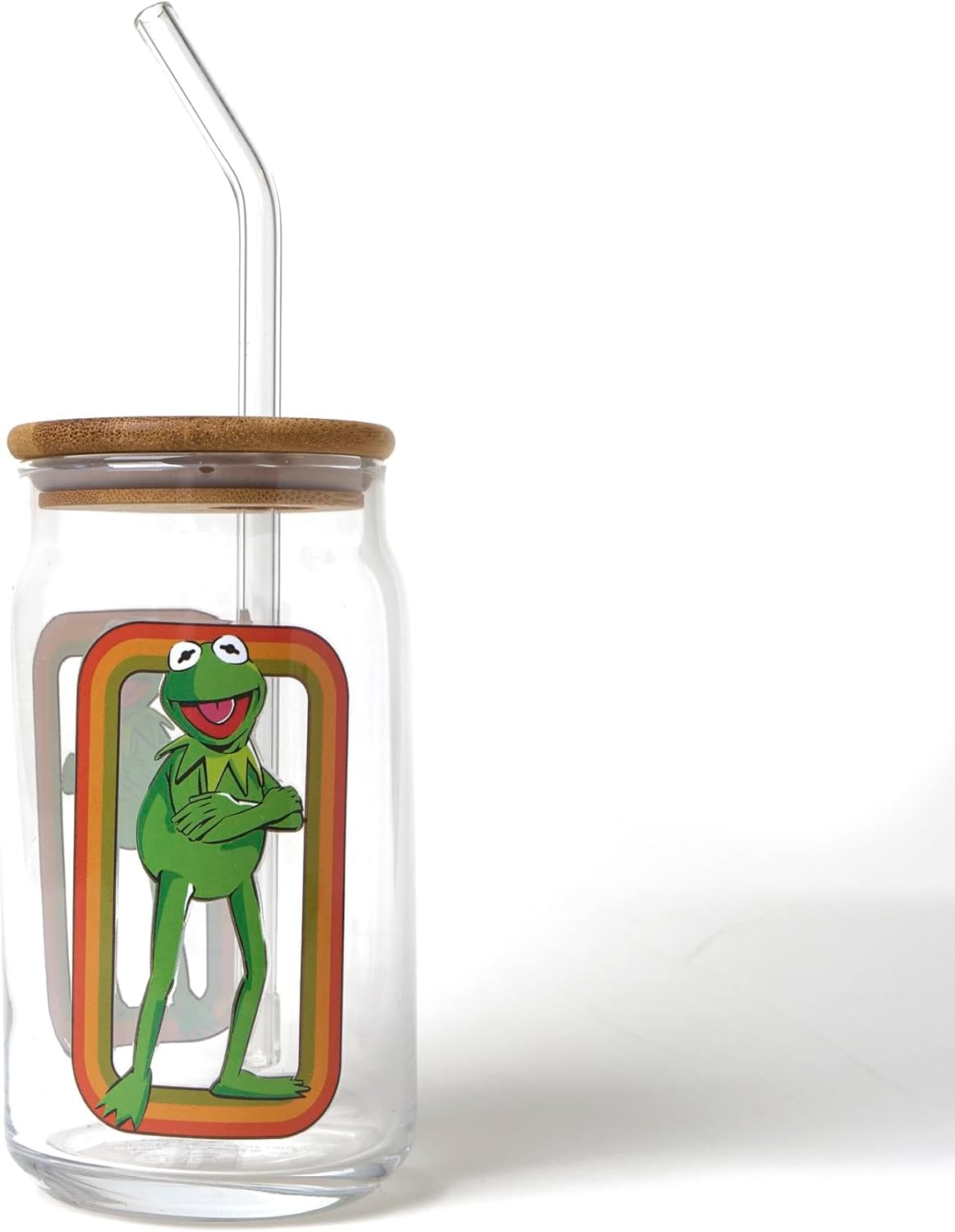 Silver Buffalo The Muppets Kermit The Frog 16-Ounce Glass Tumbler With Bamboo Lid And Straw - Image 2