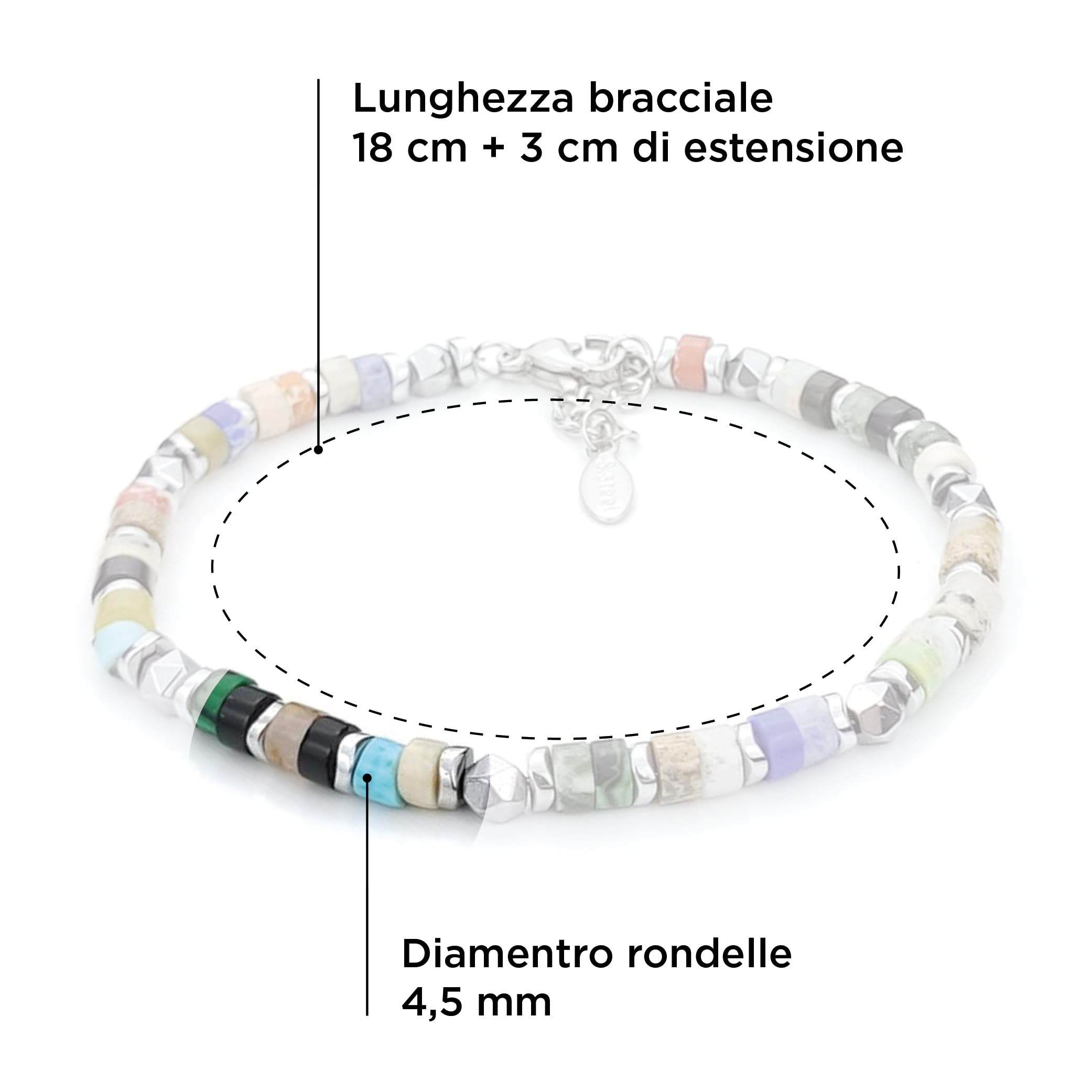 SAGA GIOIELLI® Bracciale Uomo Rondelle Colorate Acciaio