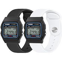 Tiptops 2 Pack Silicone Watch Band for Casio 18mm, Soft Breathable Replacement Strap for Casio F-84/F-91W/F-94/A158/A168/F-105/F-108 and AE-1000 Series, Quick Release Sport Wristband 2-Color Set