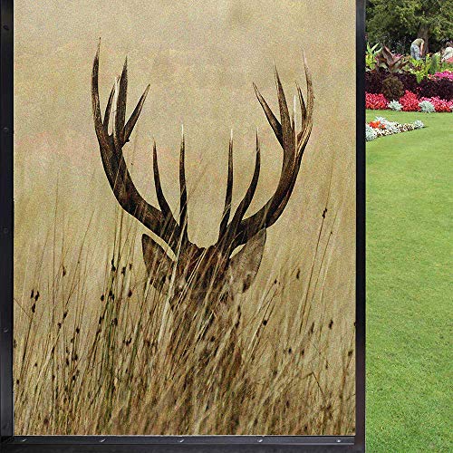 Antler Frosted Window Film Stickers,Whitetail Deer Fawn In Wilderness Stag In Countryside Rural Hunting Theme Film Privacy Decorative For Home Office Uv Protection,Sand Brown,24X36 Inch #TOP23
