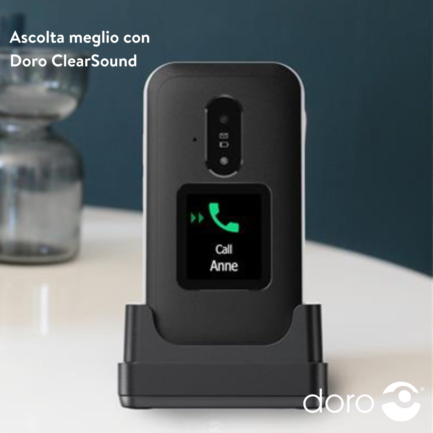 Doro Leva E30, Cellulare per Anziani 4G a Conchiglia, Display 2.8" + Schermo Esterno, Tasti Grandi, Audio Chiaro, Tasto SOS, Nero/Bianco