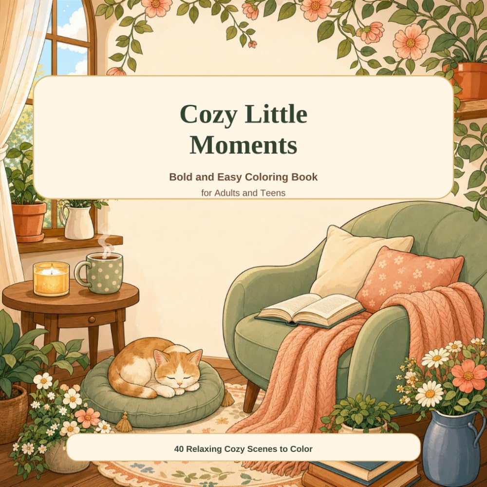 Cozy Little Moments: Bold and Easy Coloring Book for Adults and Teens