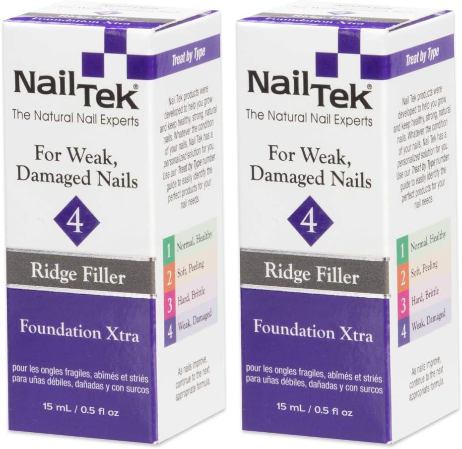 Foundation Xtra 4, Ridge Filling Strengthening Base Coat for Weak and Damaged Nails, 0.5 oz, 2-Pack