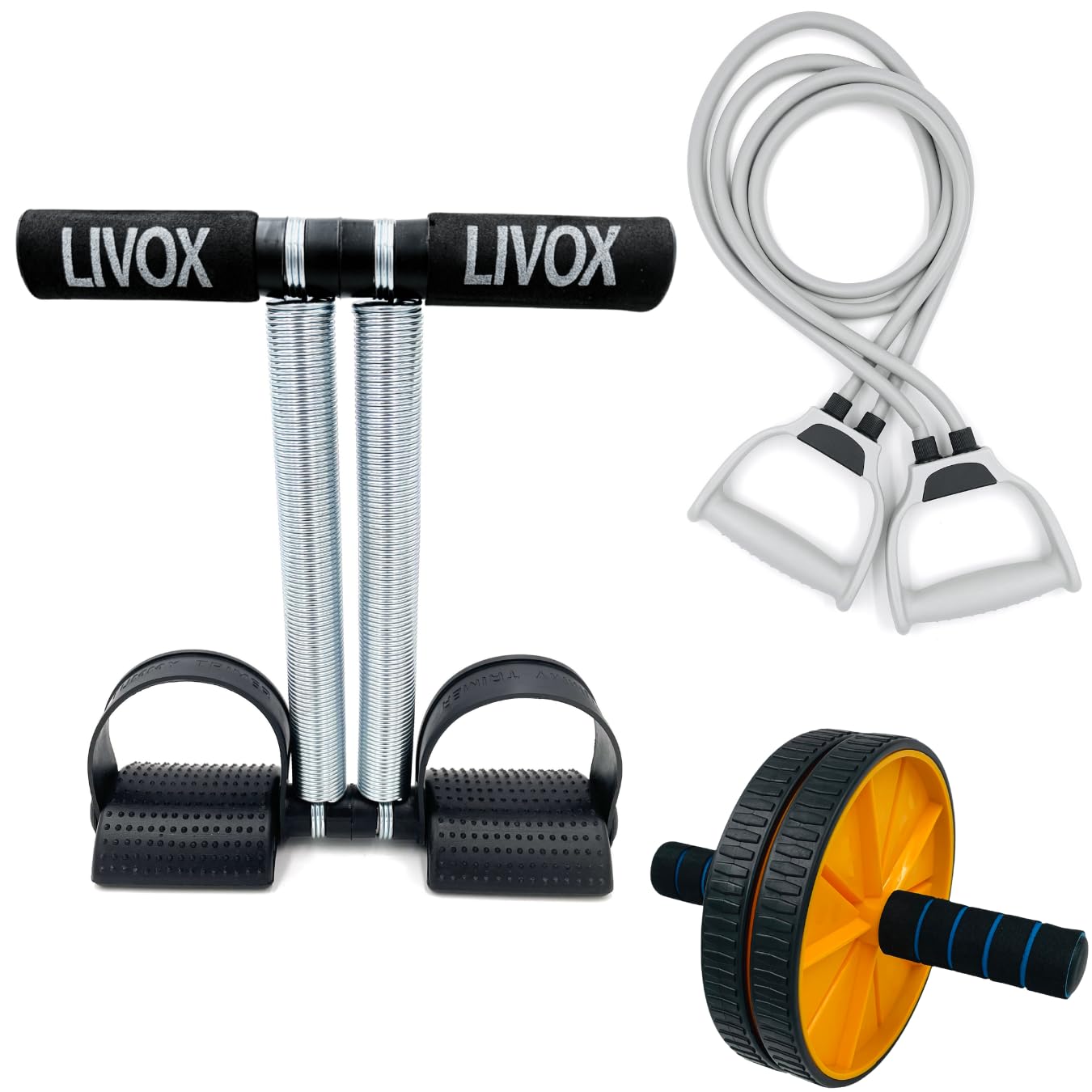 LIVOX Gym Home Workouts Equipment Combo Set for Men Women Full Body Exercise Kit - Tummy Trimmer, Abs Wheel Roller, and Toning Tube Band (B097JZCSZ5) Amazon Price History, Amazon Price Tracker