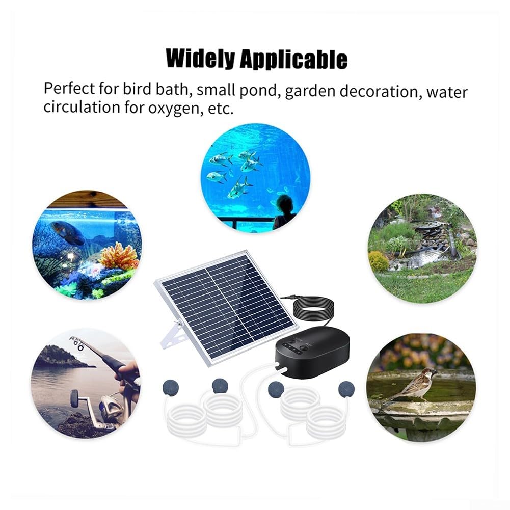 Aeratore solare per laghetto da 15 W, pompa ad aria solare con 3 modalità regolabili, per l'aerazione dell'acquario, include tubo e pietre porose