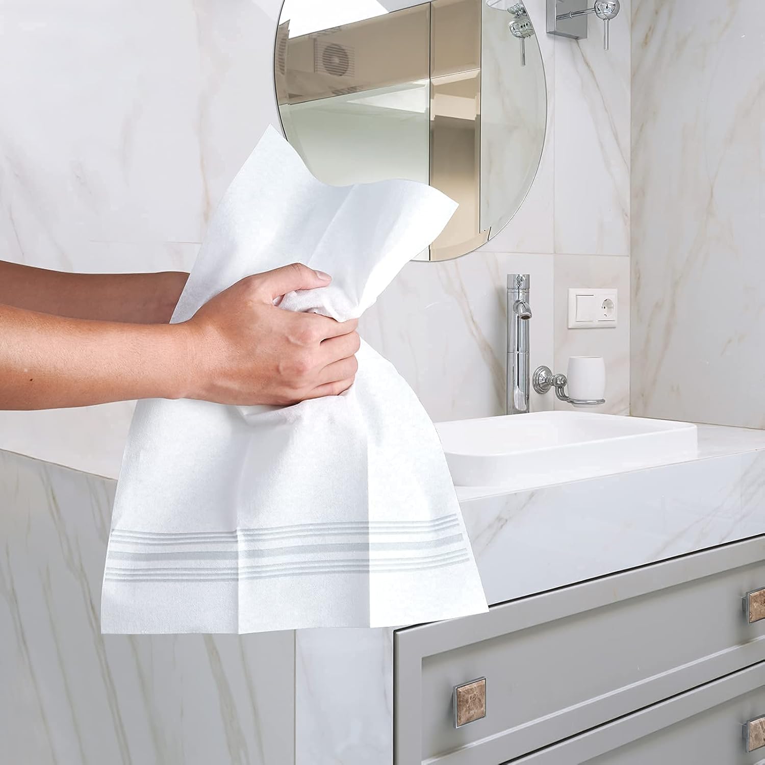 Vplus 150 PACK Guest Towels Disposable Bathroom, Decorative Bathroom Napkins, Soft, and Absorbent Disposable Paper Hand Towel for Dinners, Kitchen, Parties, Weddings, Christmas Party