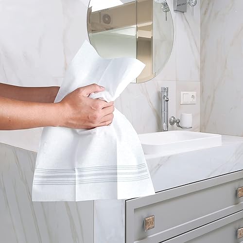 Miniatura 5 de Vplus Paquete de 150 toallas desechables para baño, servilletas decorativas de baño, sensación de lino, suave y absorbente, toalla de mano de papel