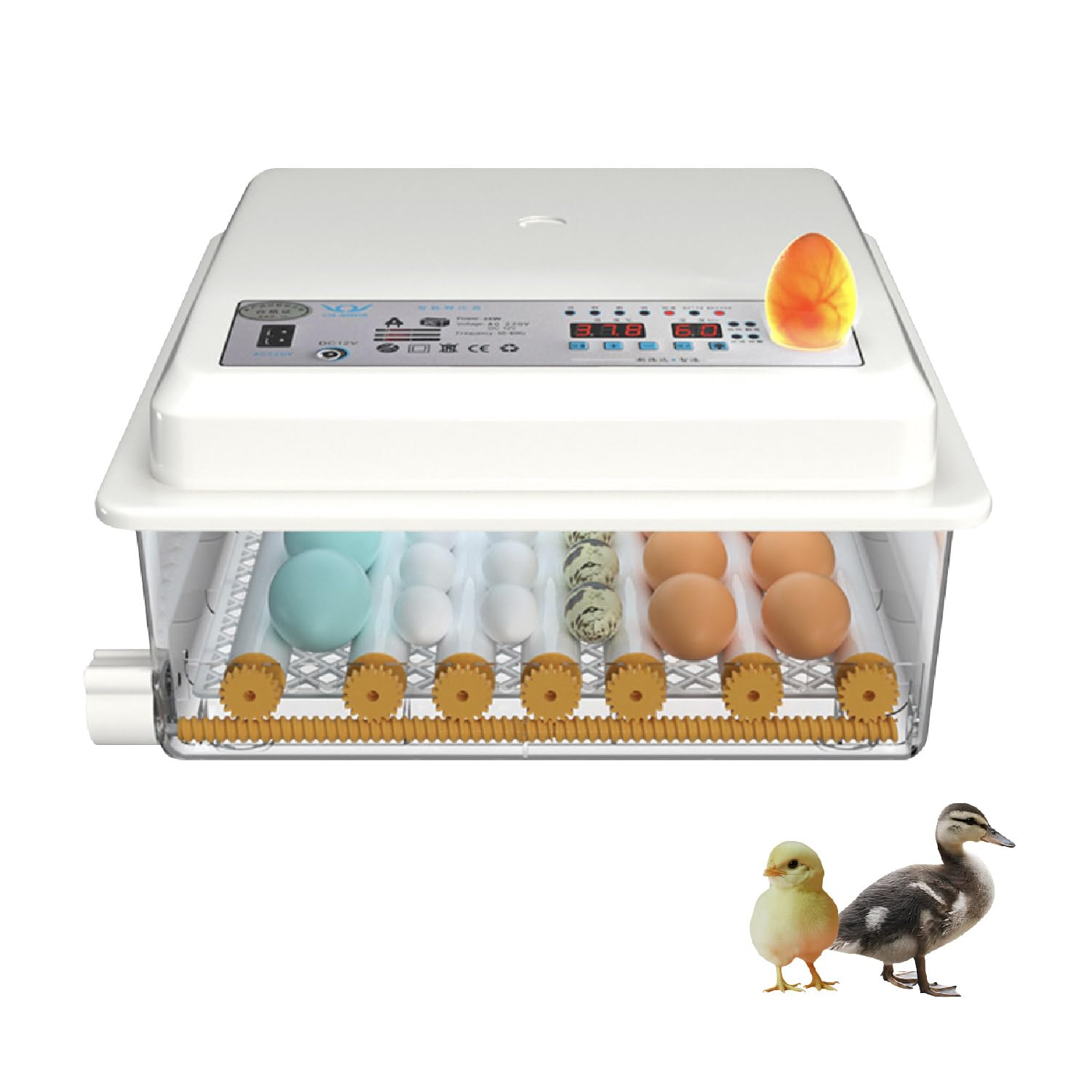 Kurflo Brutautomat vollautomatisch , mit Temperatur- & Feuchtigkeitskontrolle, automatischer Wendung und Alarmfunktion, Brutkasten für Hühner Enten Gänse Wachteln