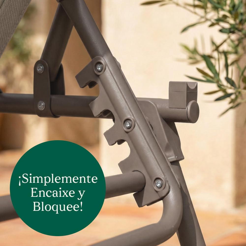 CASABEL Tumbona Plegable, Tumbona Jardín Resistente y Cómoda, Estructura de Acero y Tela Textilene, Silla para Camping, Terraza, Piscina o Playa, Color Topo