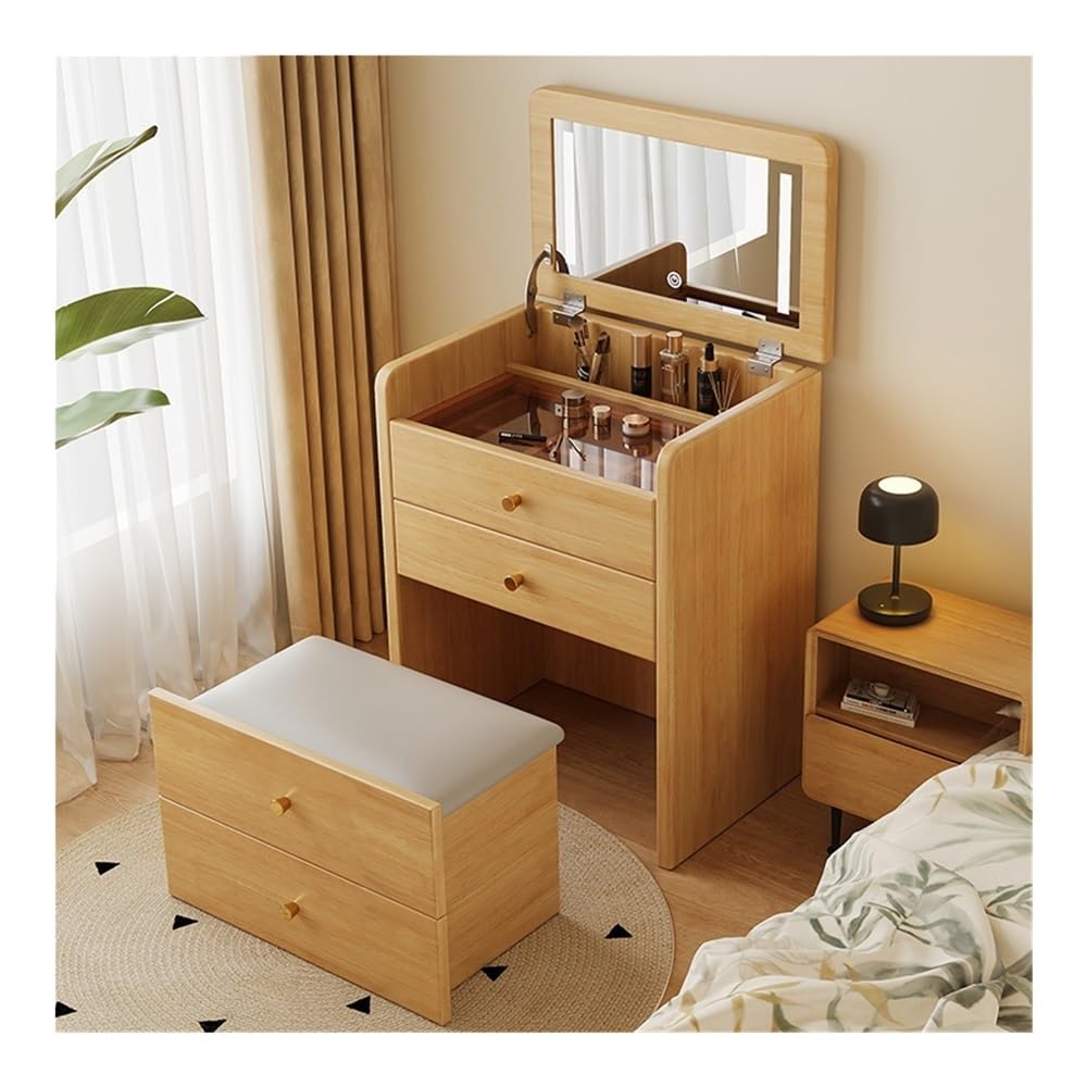 CGCSYZ Vanity Desk Vanity Desk with Flip Top Mirror, Makeup Vanity Table with Cushioned Stool, Compact Dressing Table, Vanity Set for Bedroom Makeup Dressing Table (Natural)