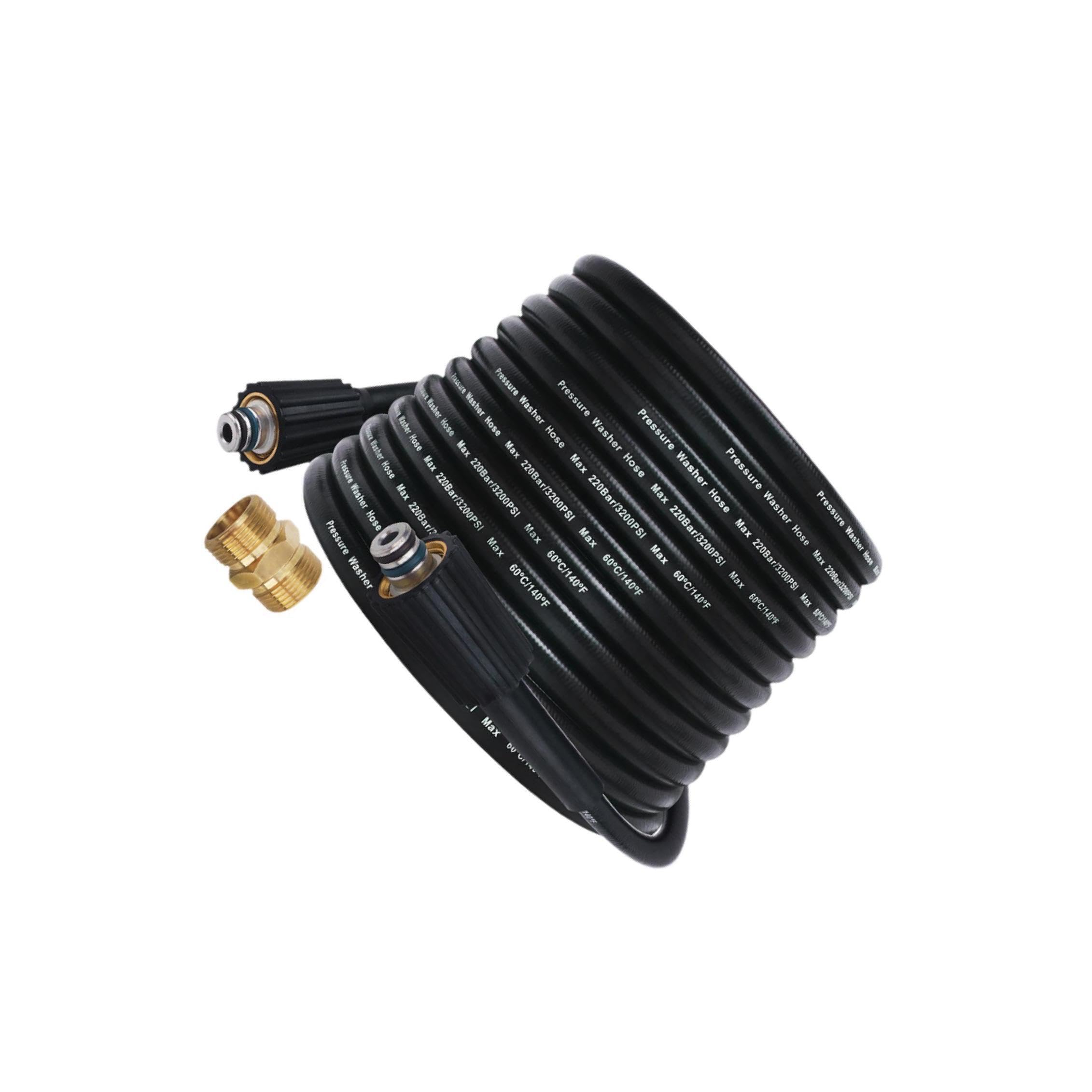Manguera para hidrolavadora de 3200 PSI con Conector rápido de Rosca Hembra M22 Incluido. La Manguera y el acoplador de extensión están Fabricados, 15m