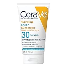Protetor solar transparente hidratante CeraVe com FPS 30 para rosto e corpo, protetor solar mineral e qu&iacute;mico para homens e mulheres com &oacute;xido de zinco, &aacute;cido hialur&ocirc;nico e ceramidas, sem parabenos + sem fragr&acirc;ncias, 5 on&ccedil;as