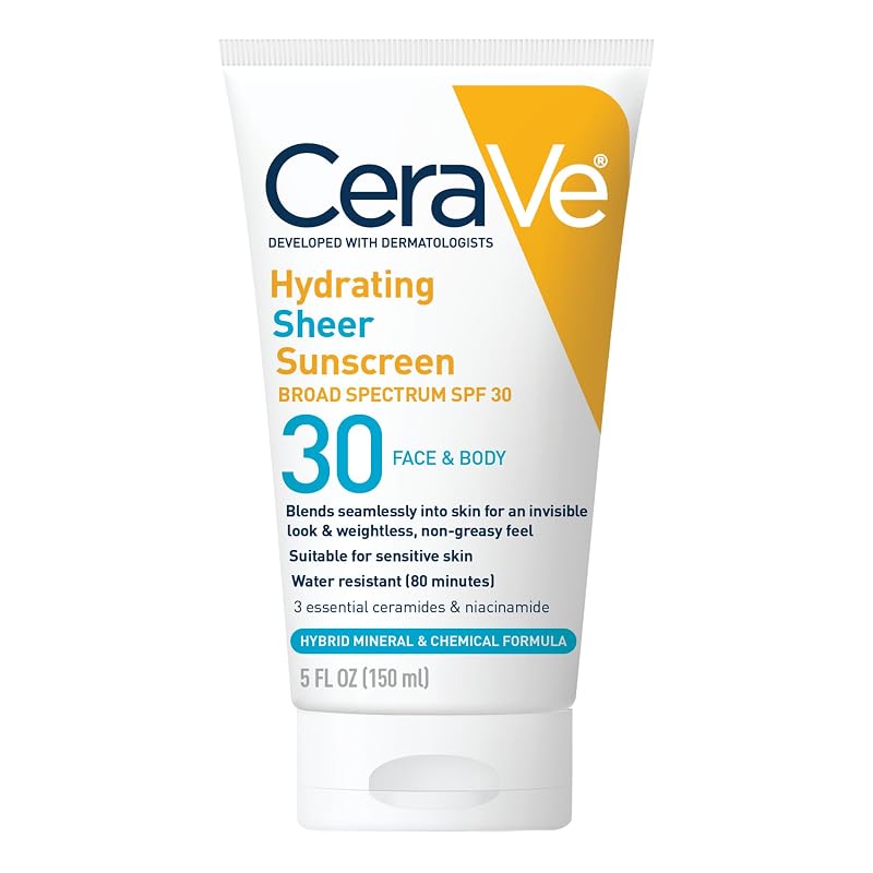 Protetor solar corporal CeraVe Hydrating Sheer Sunscreen SPF 30 com ácido hialurônico, 150 mL
